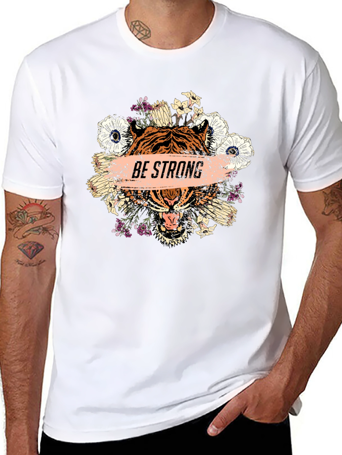 Black Be Strong Tiger Graphic Tee - Men's Black T-Shirt view 8