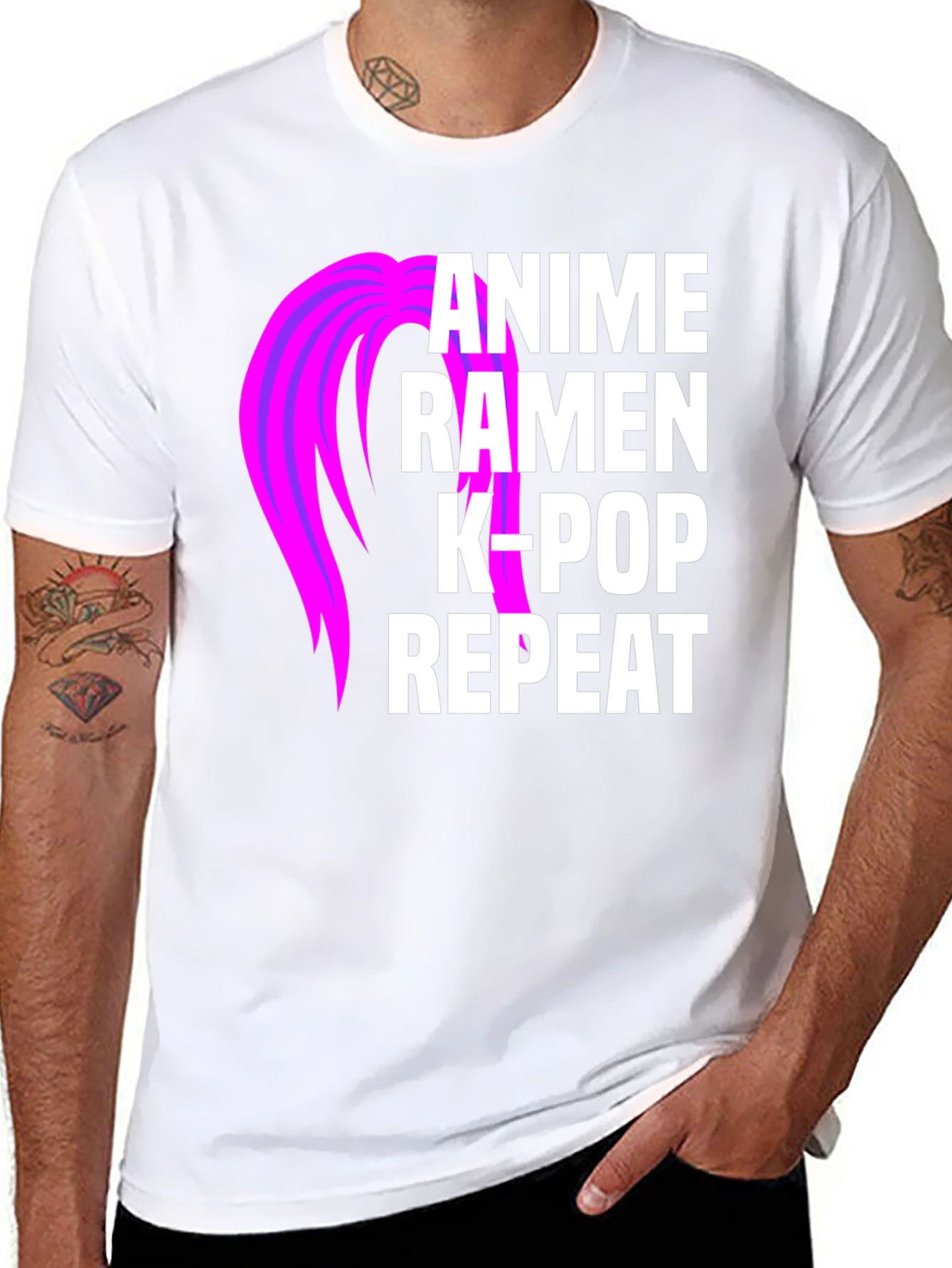 Black Anime Ramen K-Pop Repeat Graphic T-Shirt view 8