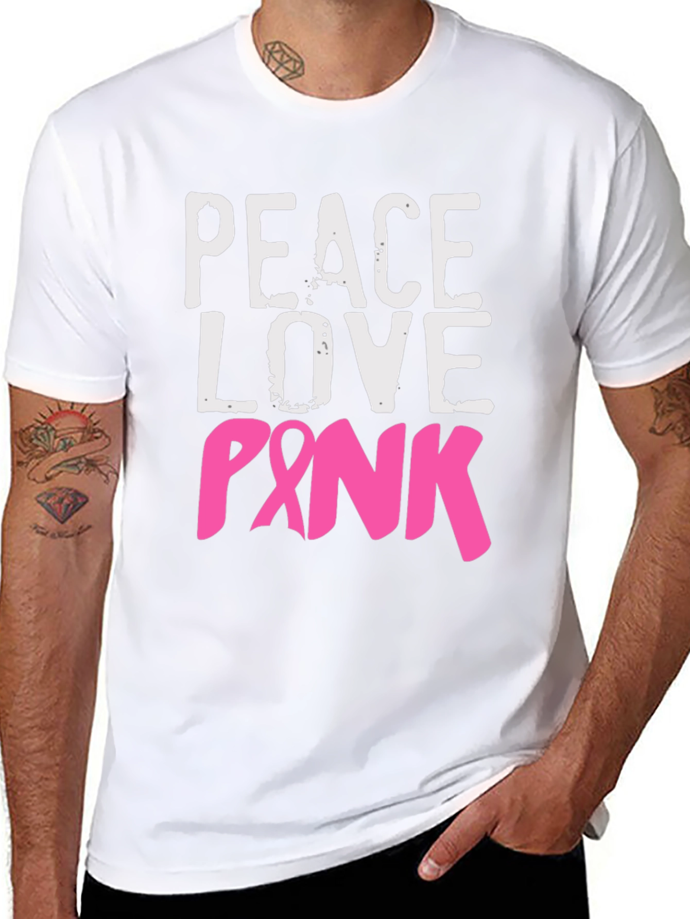 Black Peace Love Pink Breast Cancer Awareness T-Shirt view 8
