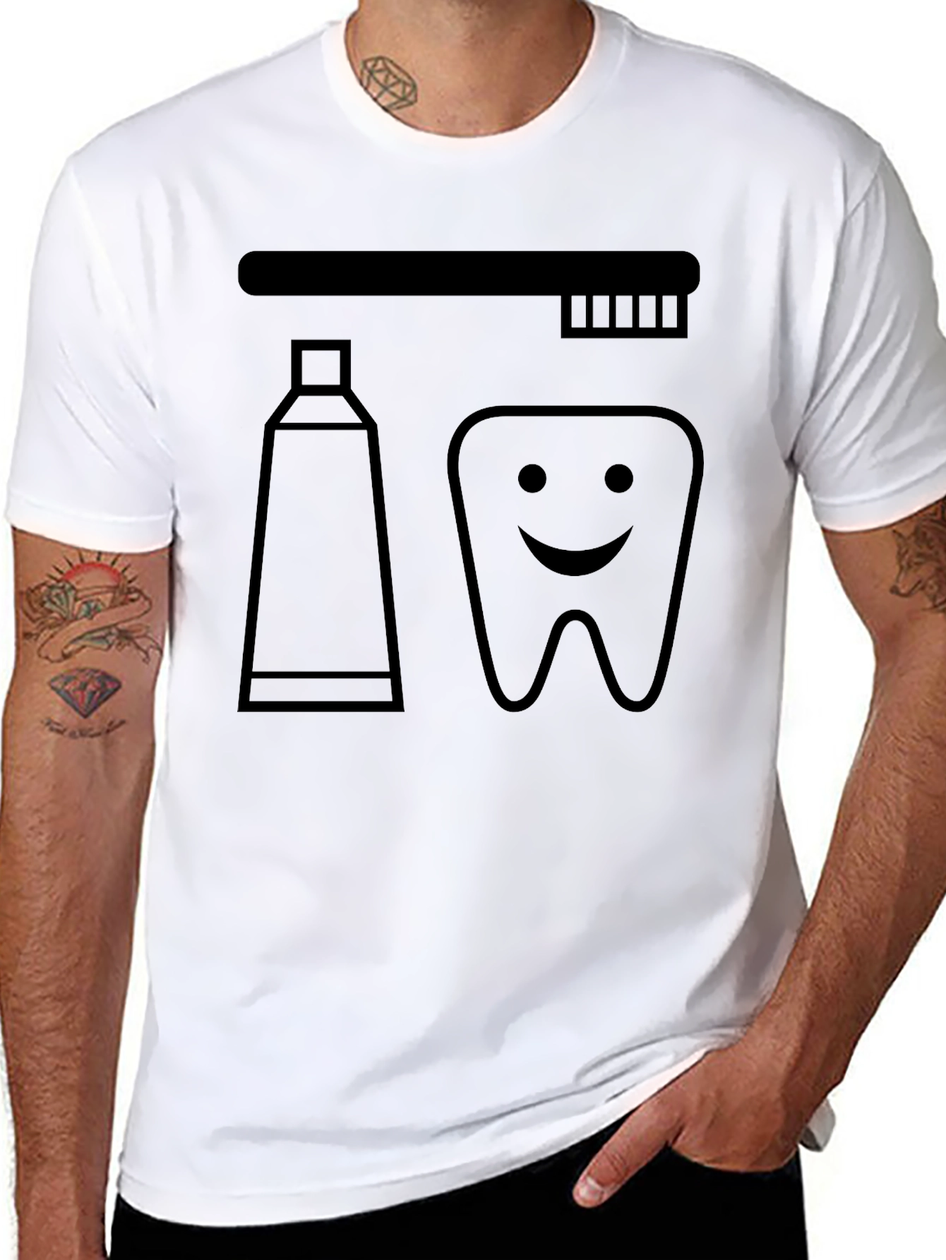 Black Dental Hygiene T-Shirt - Toothbrush, Paste & Happy Tooth view 8