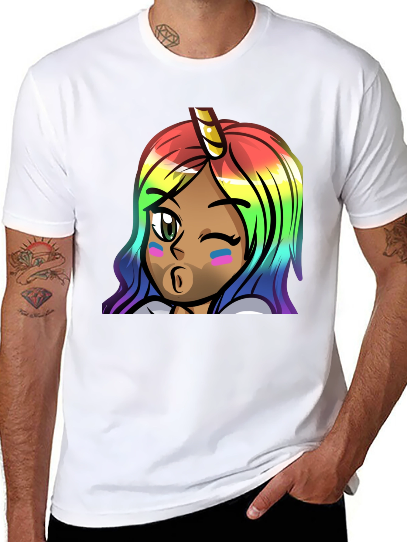 Black Rainbow Unicorn Girl Graphic Tee - Unisex view 8