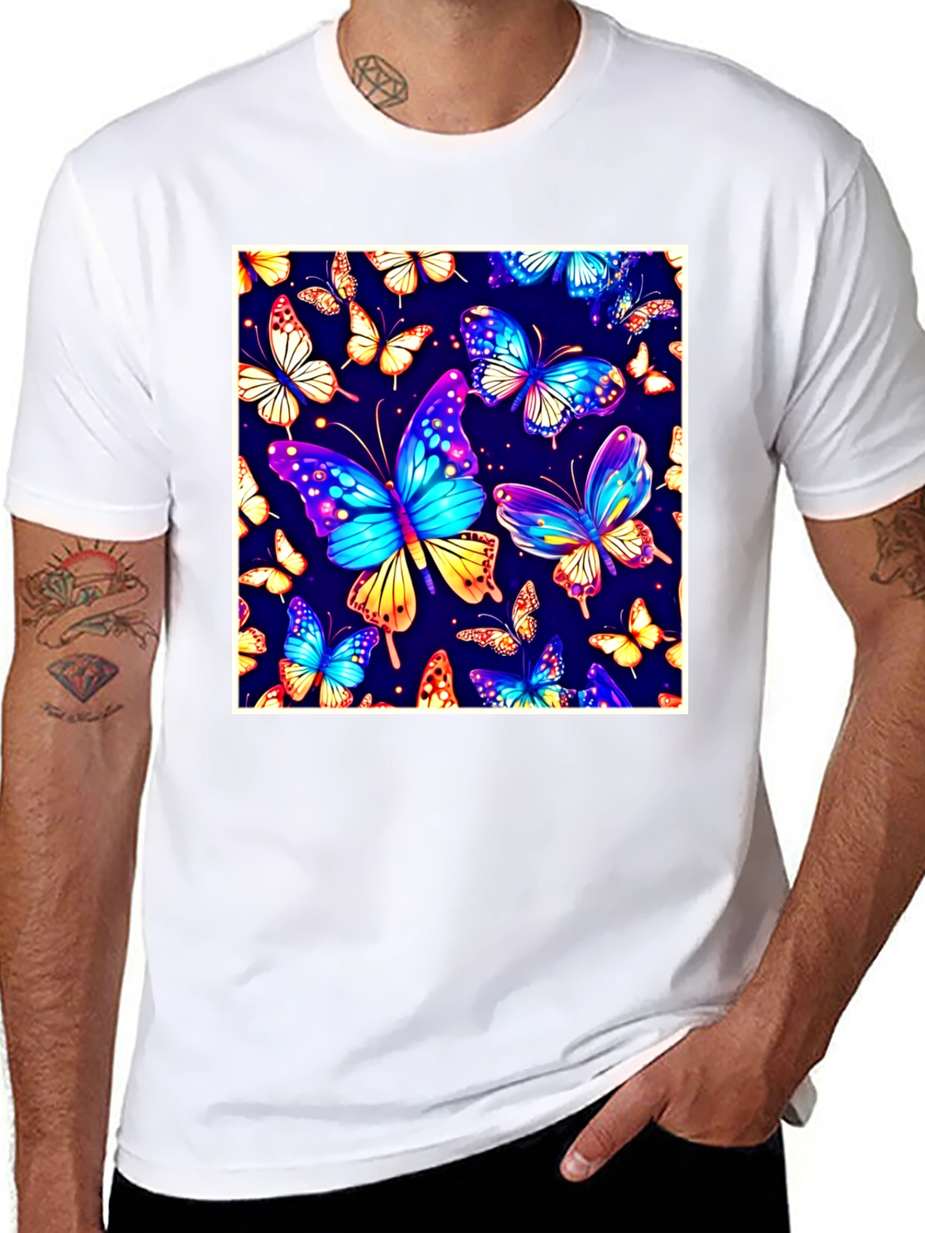 Black Butterfly Print T-Shirt - Vibrant Graphic Tee view 8
