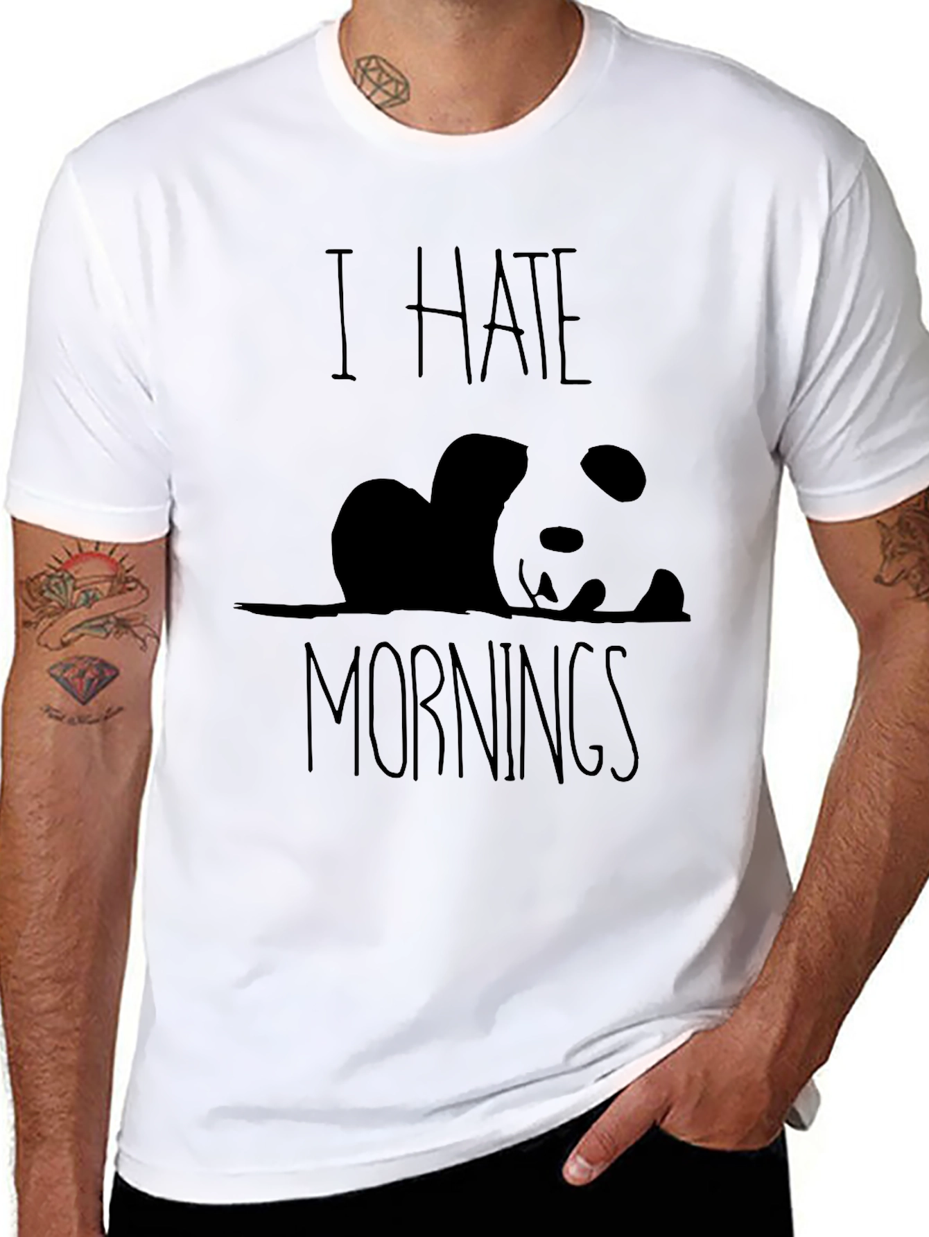 Black I Hate Mornings Panda Graphic Tee - Black view 8