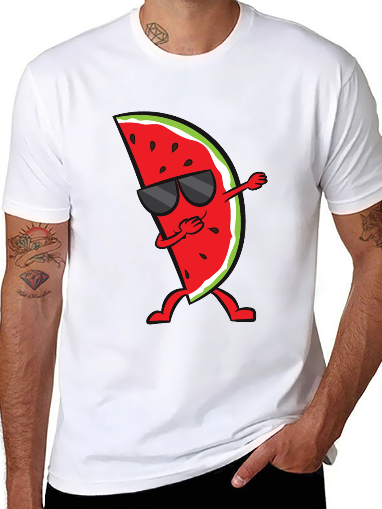 Black Dabbing Watermelon Graphic Tee - Summer Fun Shirt view 8