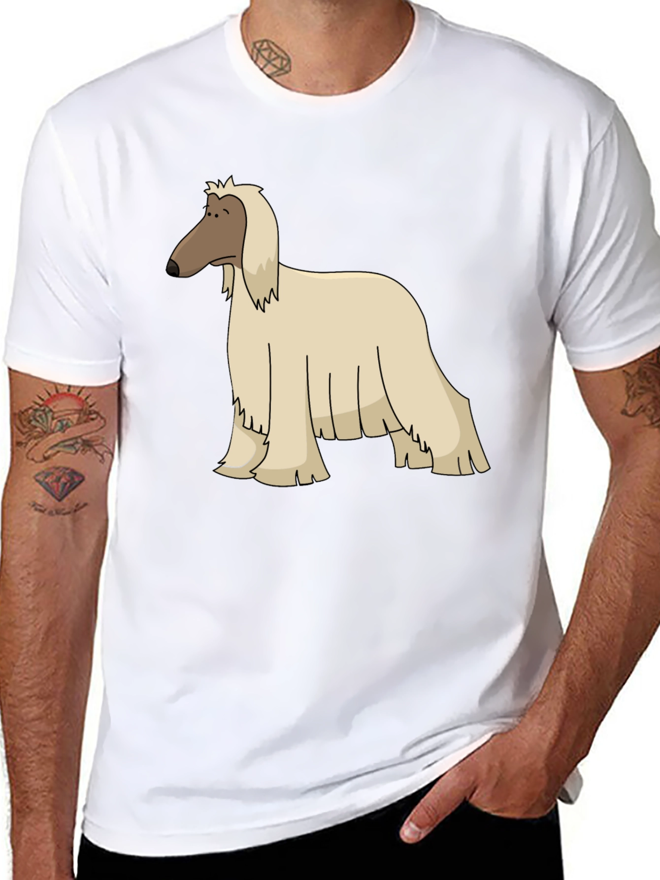 Black Afghan Hound Cartoon Black T-Shirt view 8