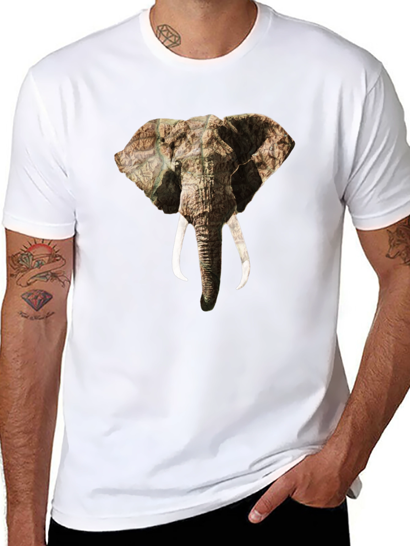 Black Elephant Head Print Black T-Shirt view 8