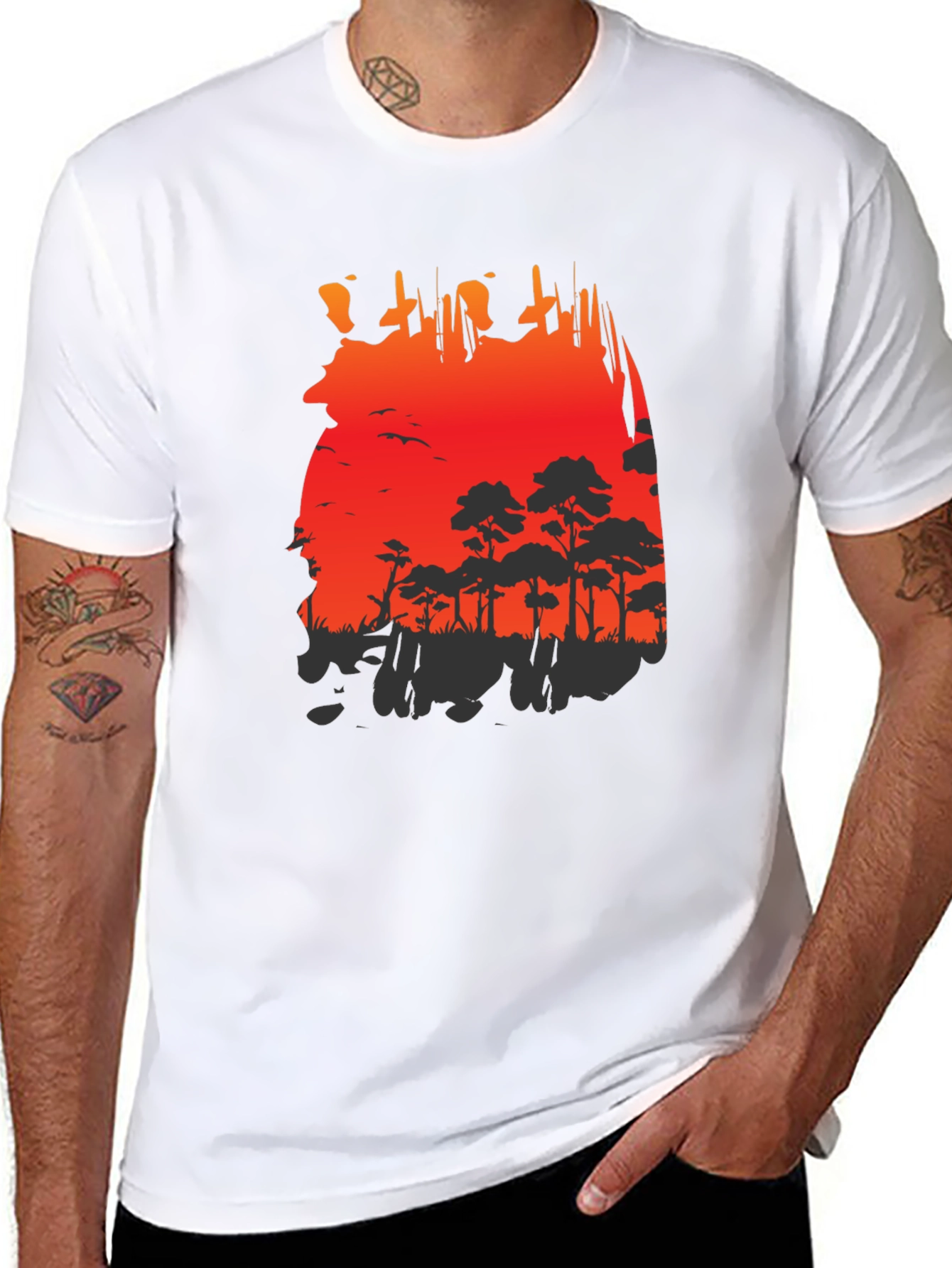 Black Red Sunset Forest Graphic Tee view 8