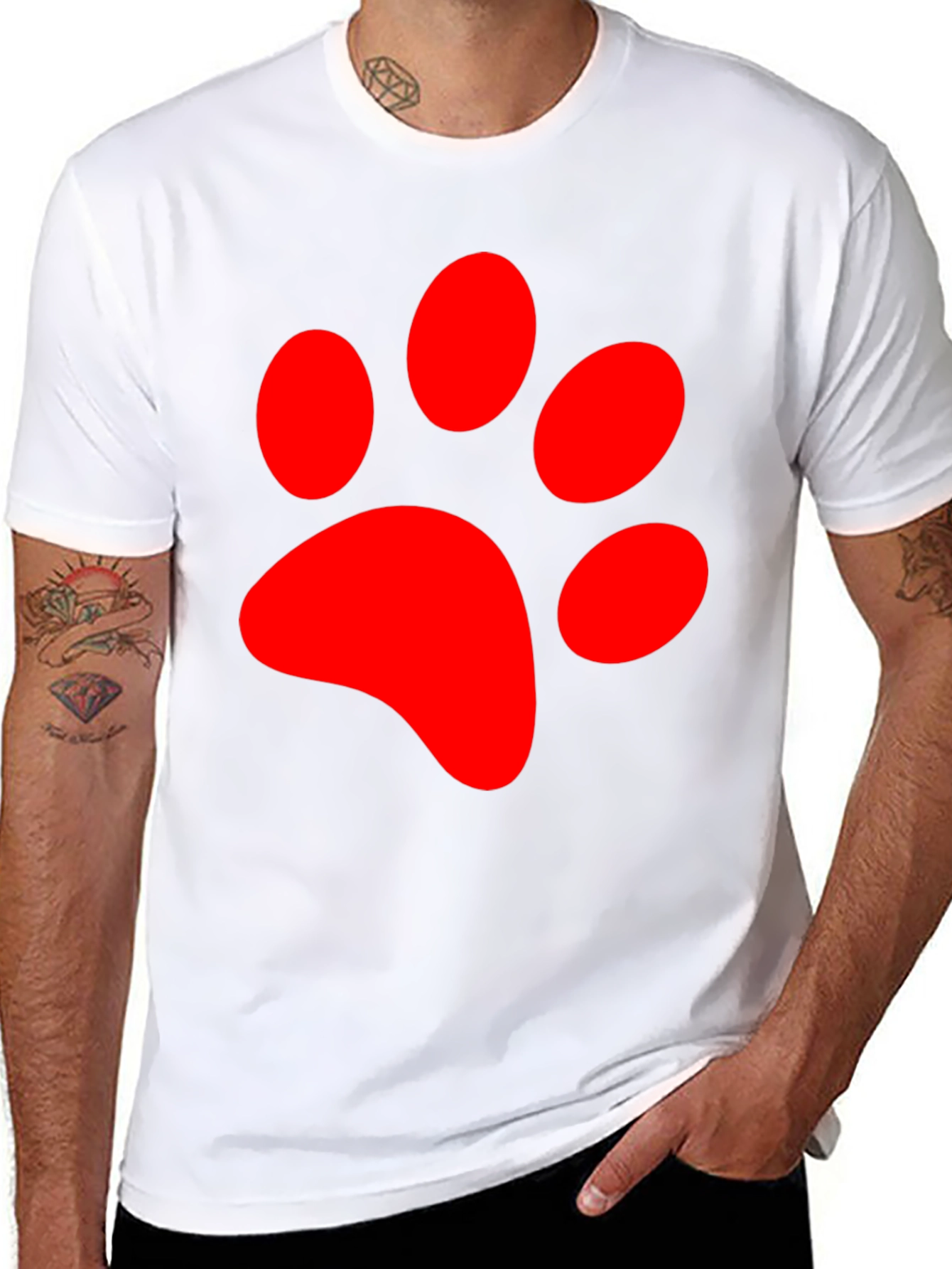 Black Red Paw Print Graphic Tee - Black Casual T-Shirt view 8