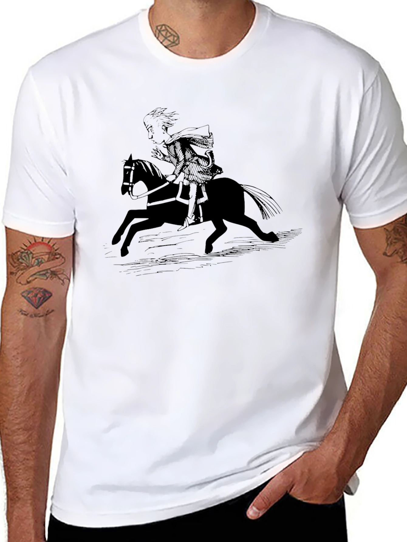 Black Black T-Shirt with Horse Rider Graphic Tee view 8