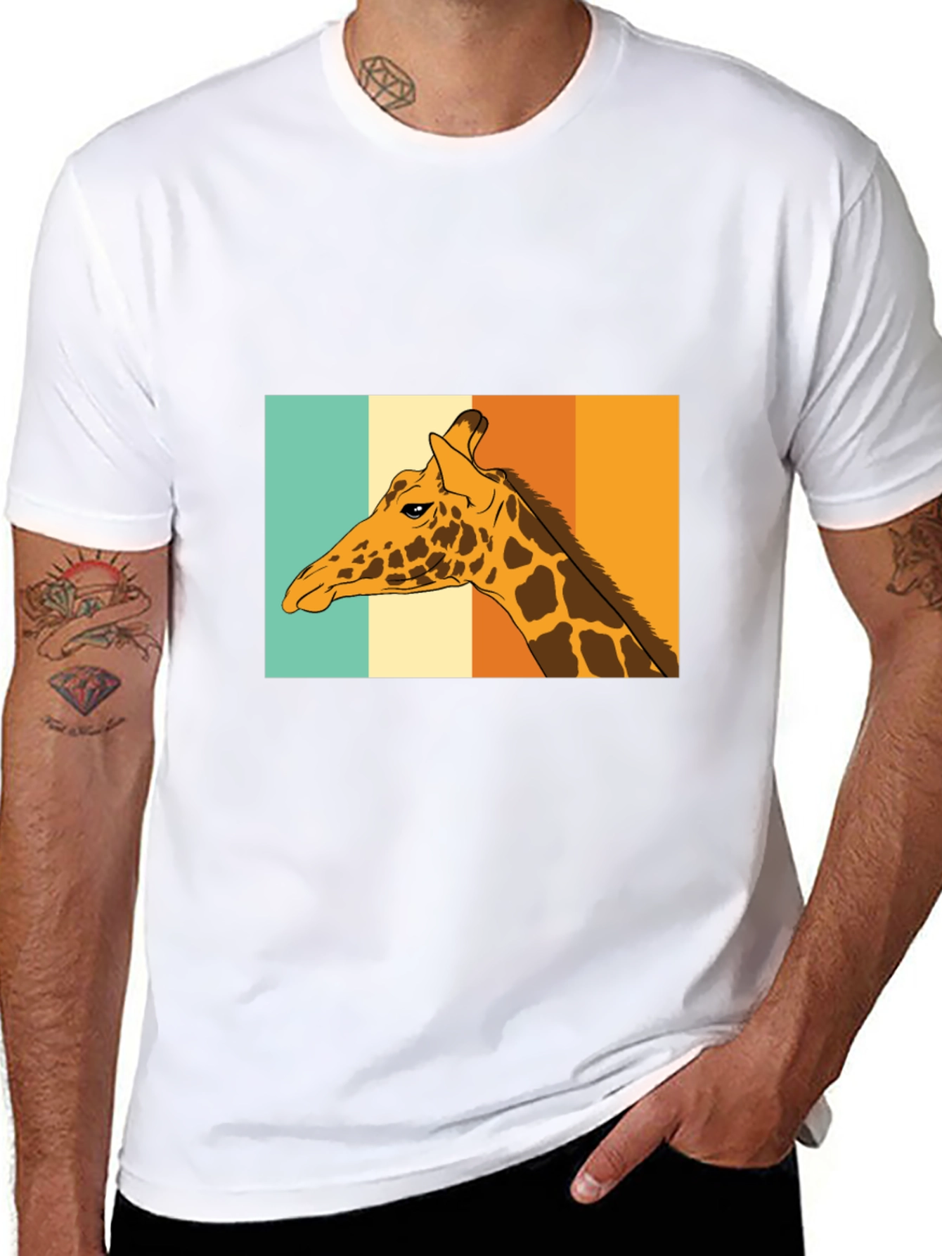 Black Retro Giraffe T-Shirt - Cool Animal Graphic Tee view 8