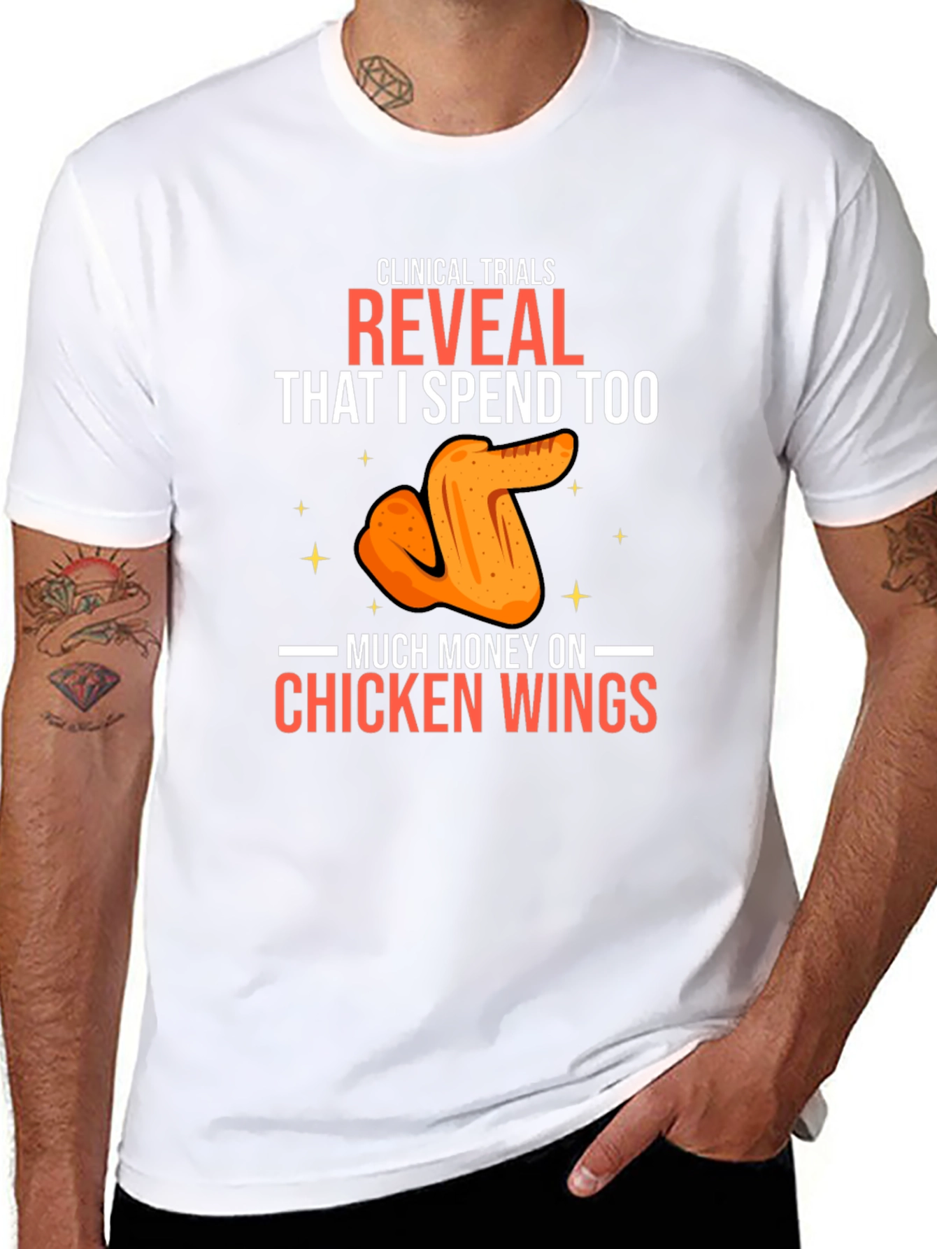 Black Chicken Wing Spending T-Shirt - Clinical Trial Humor view 8