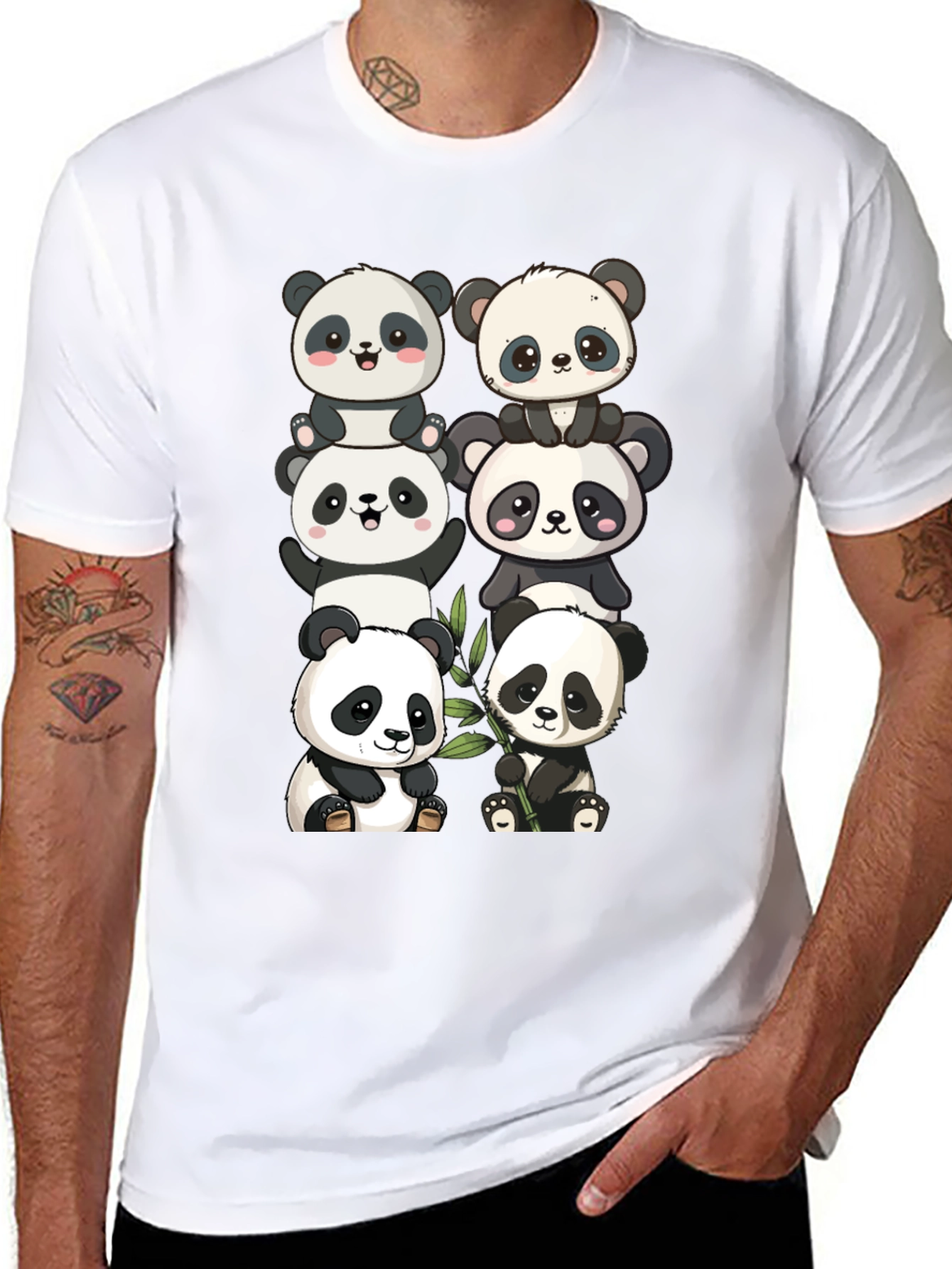 Black Cute Panda Stack Graphic Tee - Black view 8