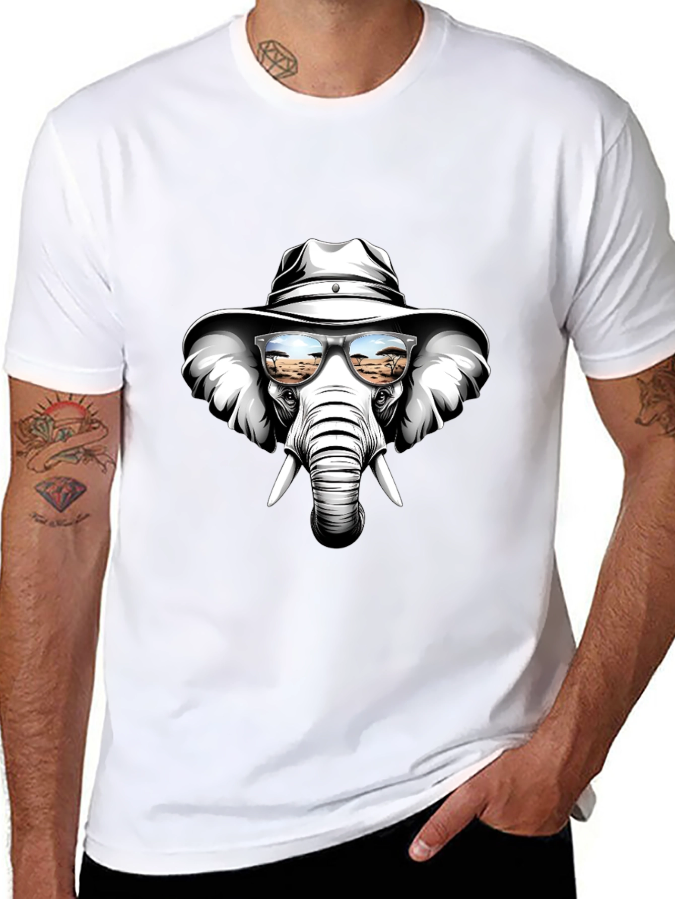 Black Cool Elephant T-Shirt: Safari Shades & Cowboy Hat view 8