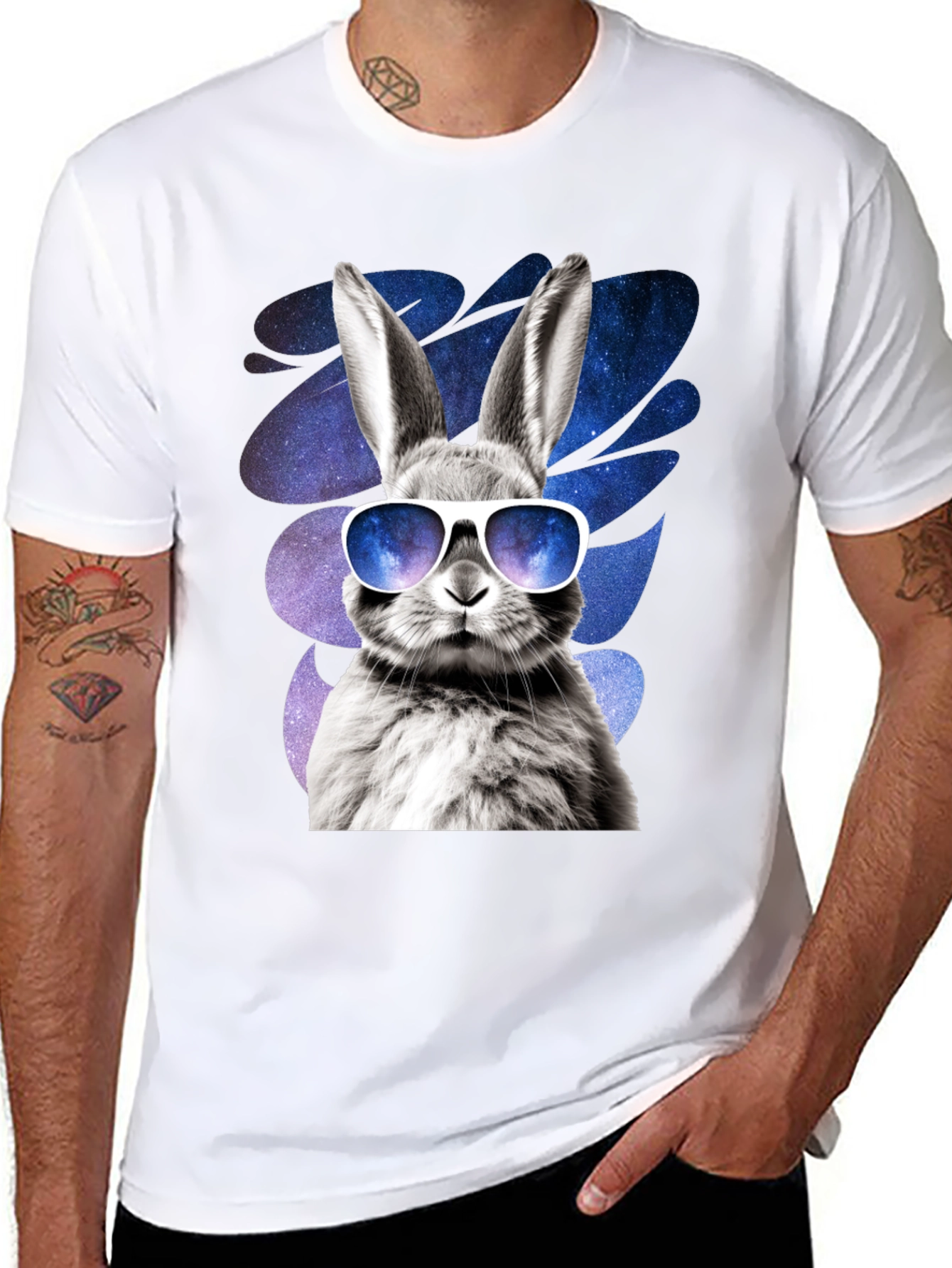 Black Cool Rabbit Graphic Tee - Galaxy Shades Design view 8
