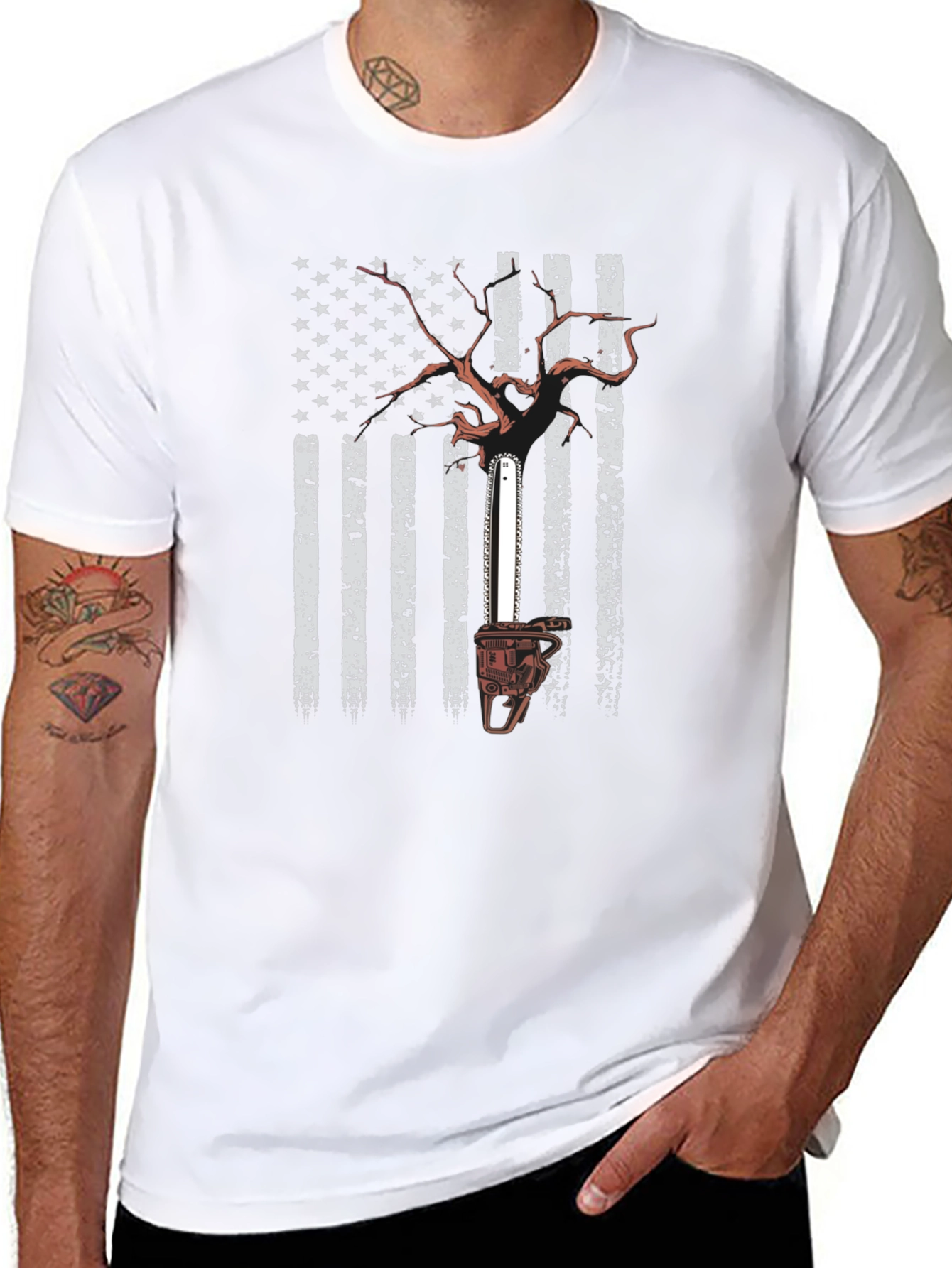 Black American Chainsaw Flag T-Shirt view 8