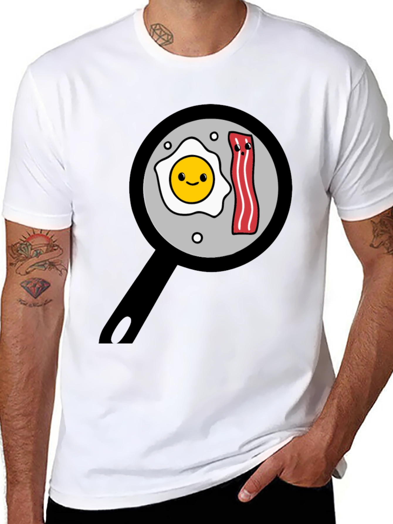 Black Funny Breakfast T-Shirt - Egg and Bacon Pan Design view 8