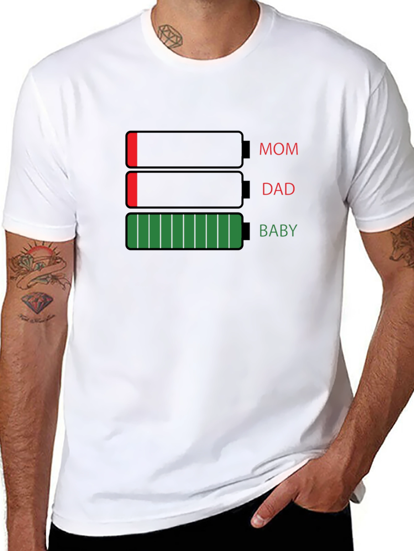 Black Family Battery Level T-Shirt - Dad, Mom, & Baby Power! view 8