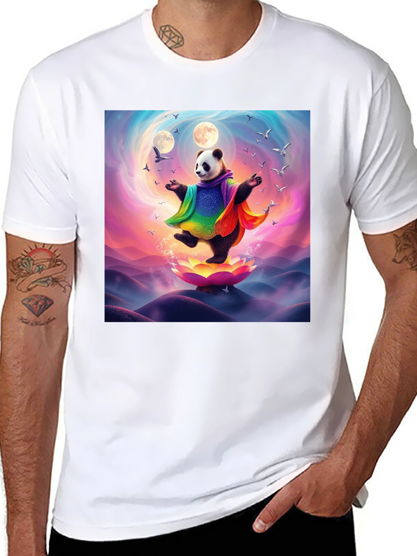 Black Zen Panda T-Shirt - Colorful Meditation Design view 8