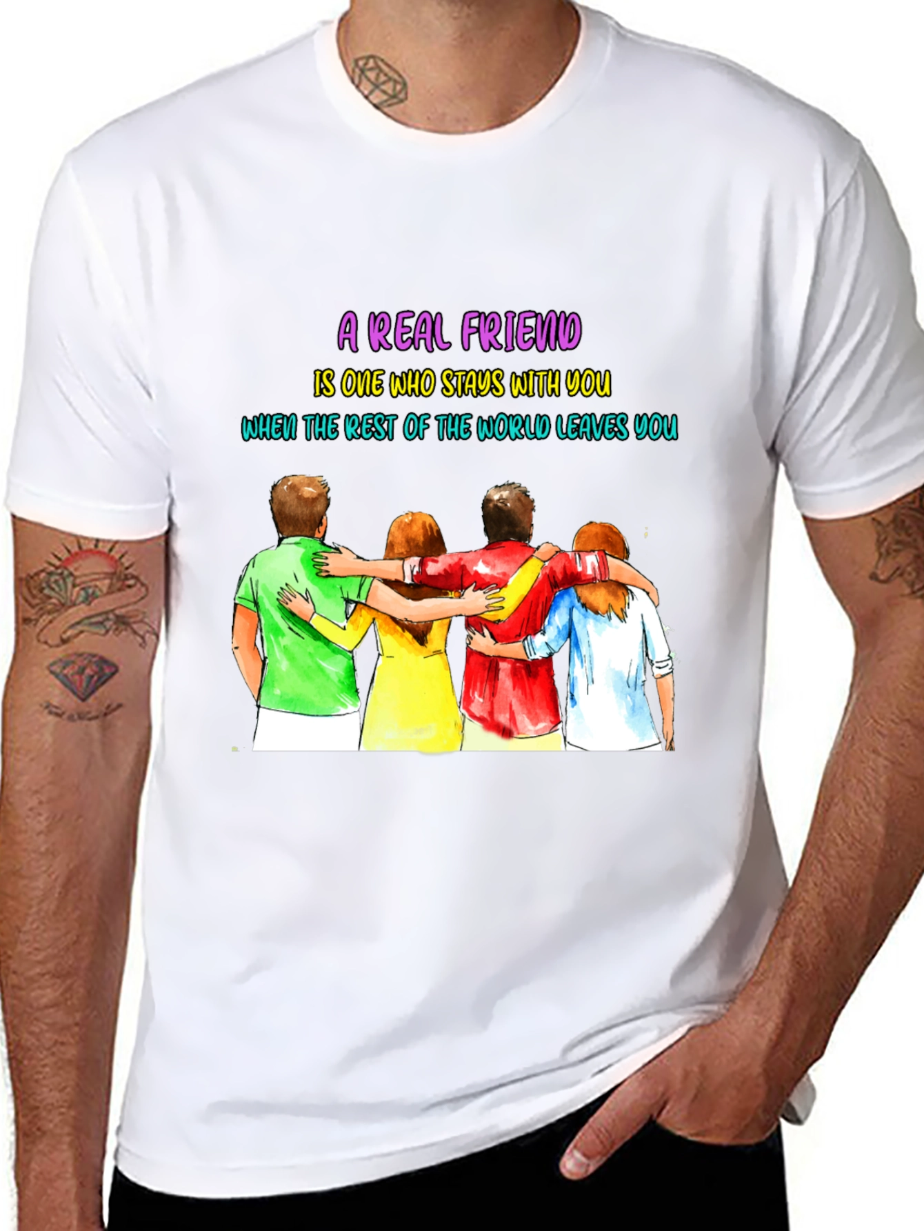 Black A Real Friend T-Shirt - Friendship Graphic Tee view 8