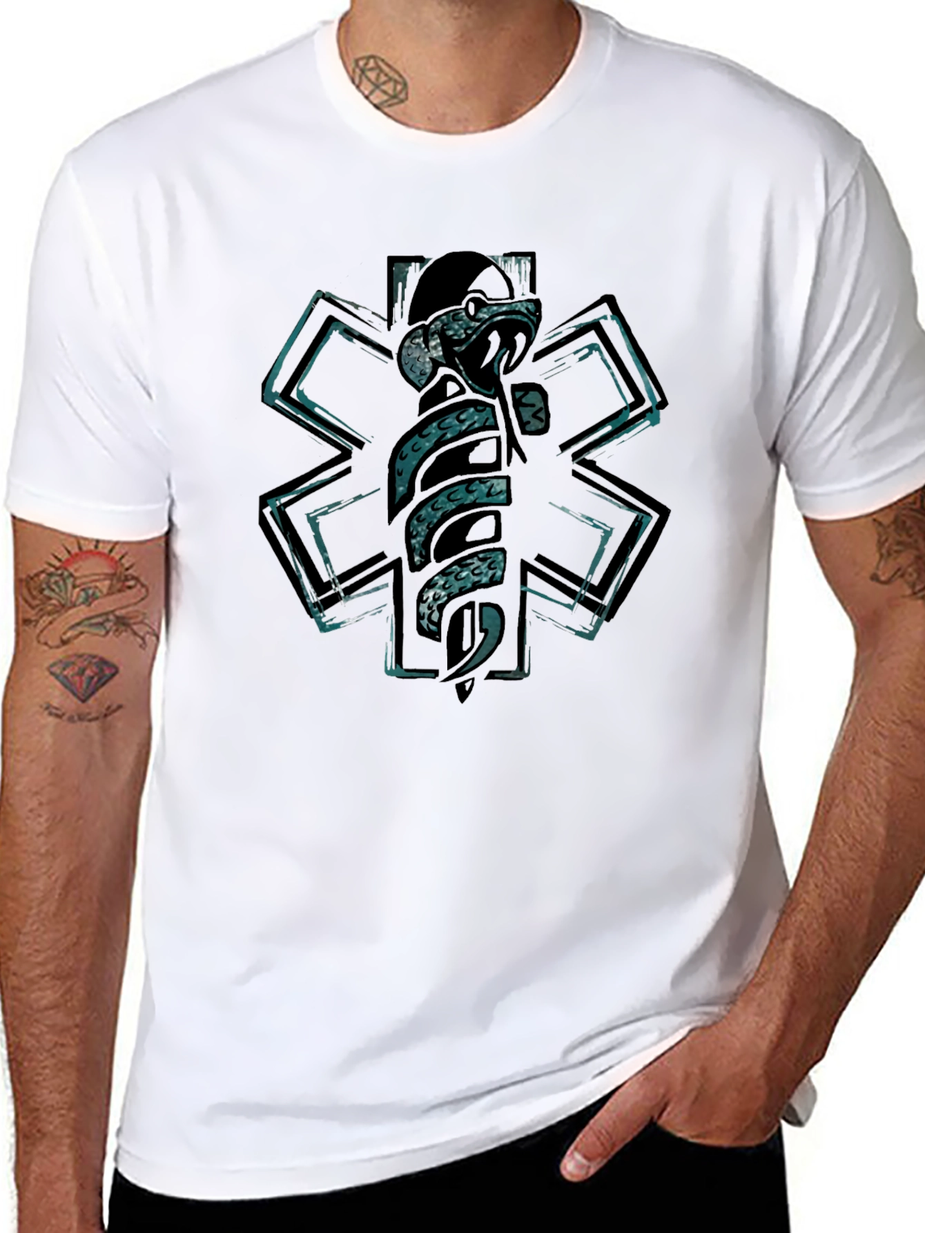 Black Star of Life Snake T-Shirt - EMT, Paramedic view 8