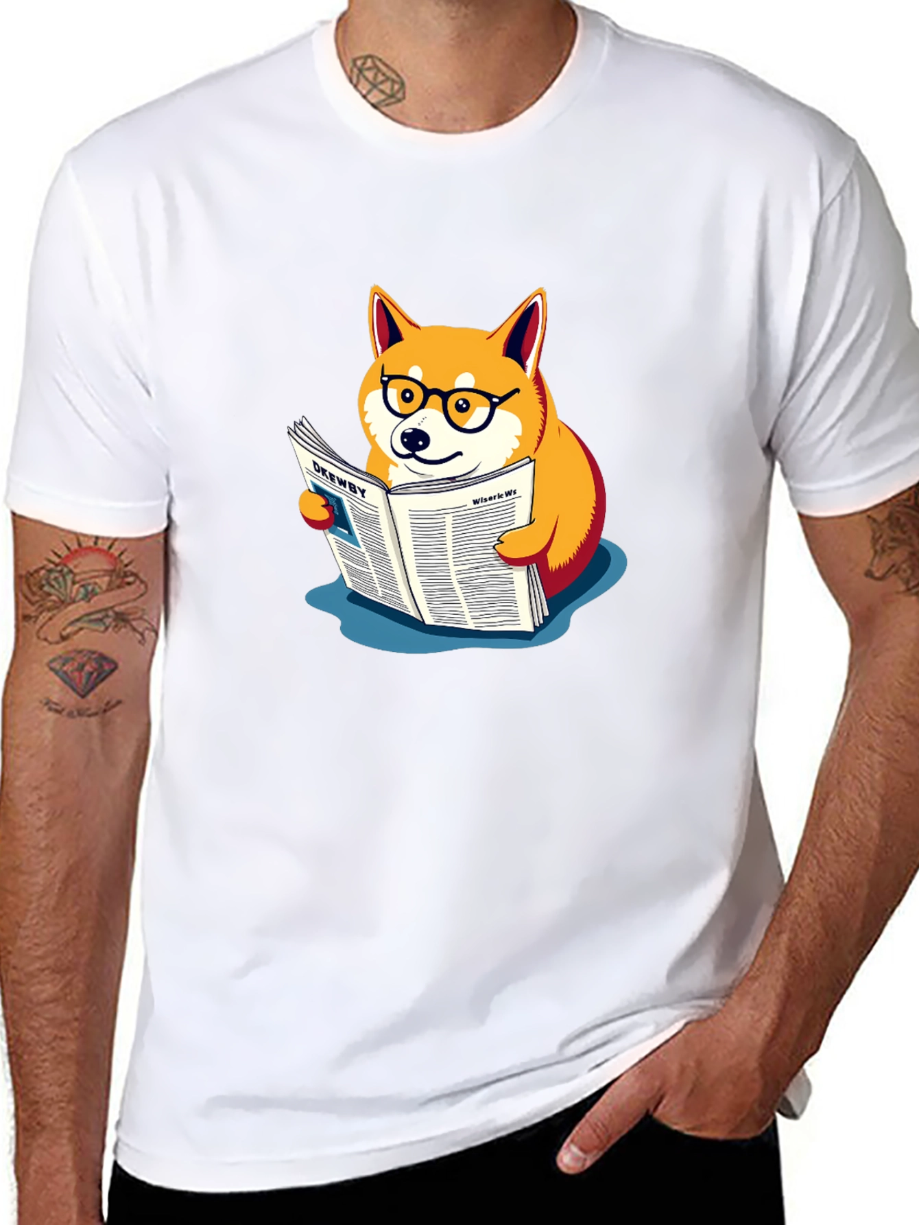 Black Shiba Inu Reading Newspaper Graphic Tee view 8