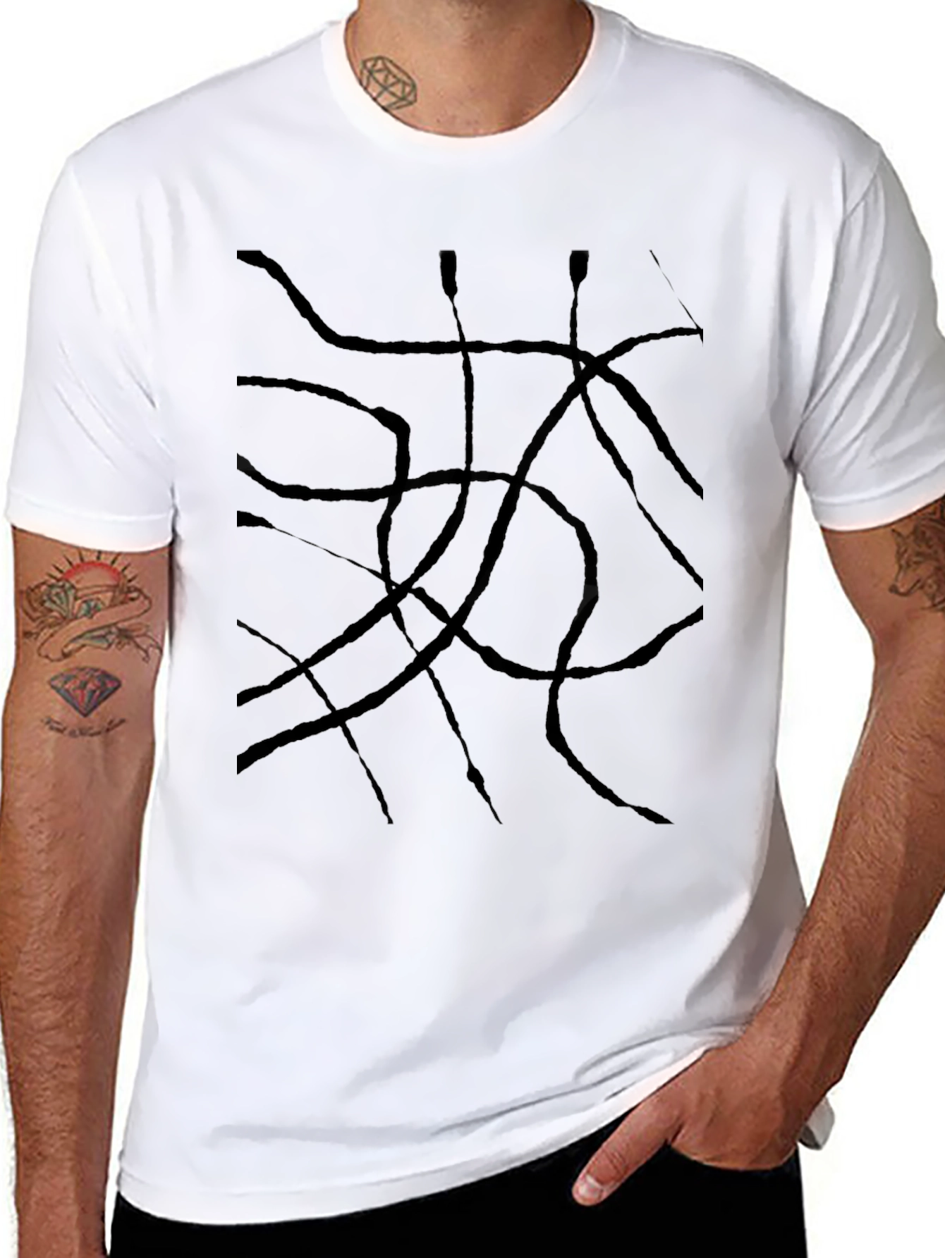 Abstract Line Art Black T-Shirt - 8