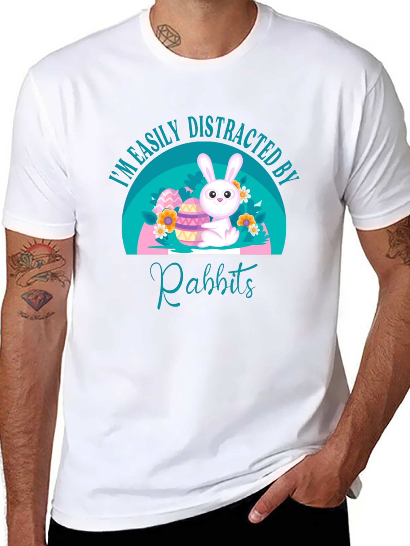 Black Easily Distracted By Rabbits T-Shirt view 8