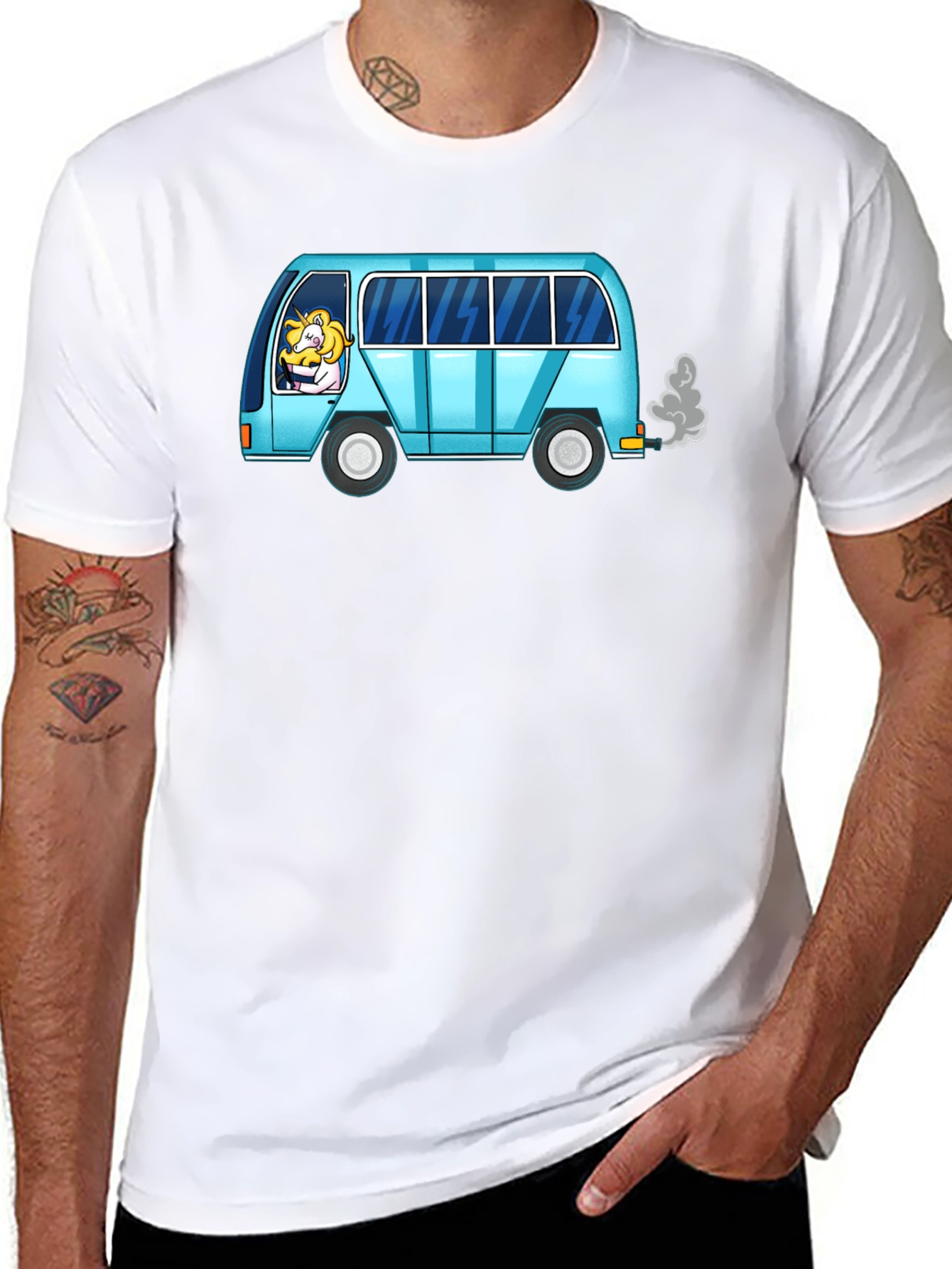 Black Unicorn Driver Tee - Quirky Cartoon Van T-Shirt view 8