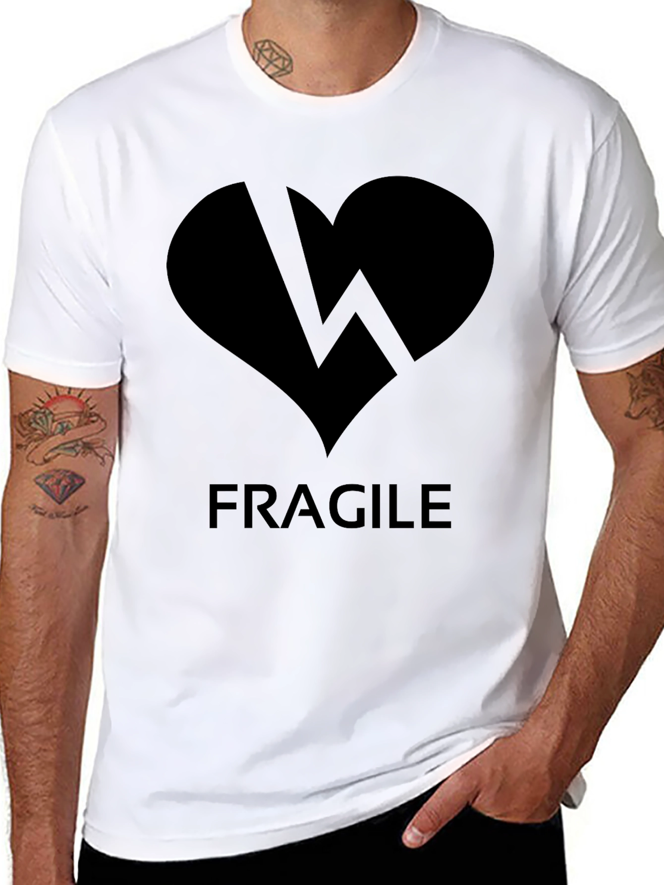 Black Fragile Heart Graphic Tee - Black Crew Neck Shirt view 8