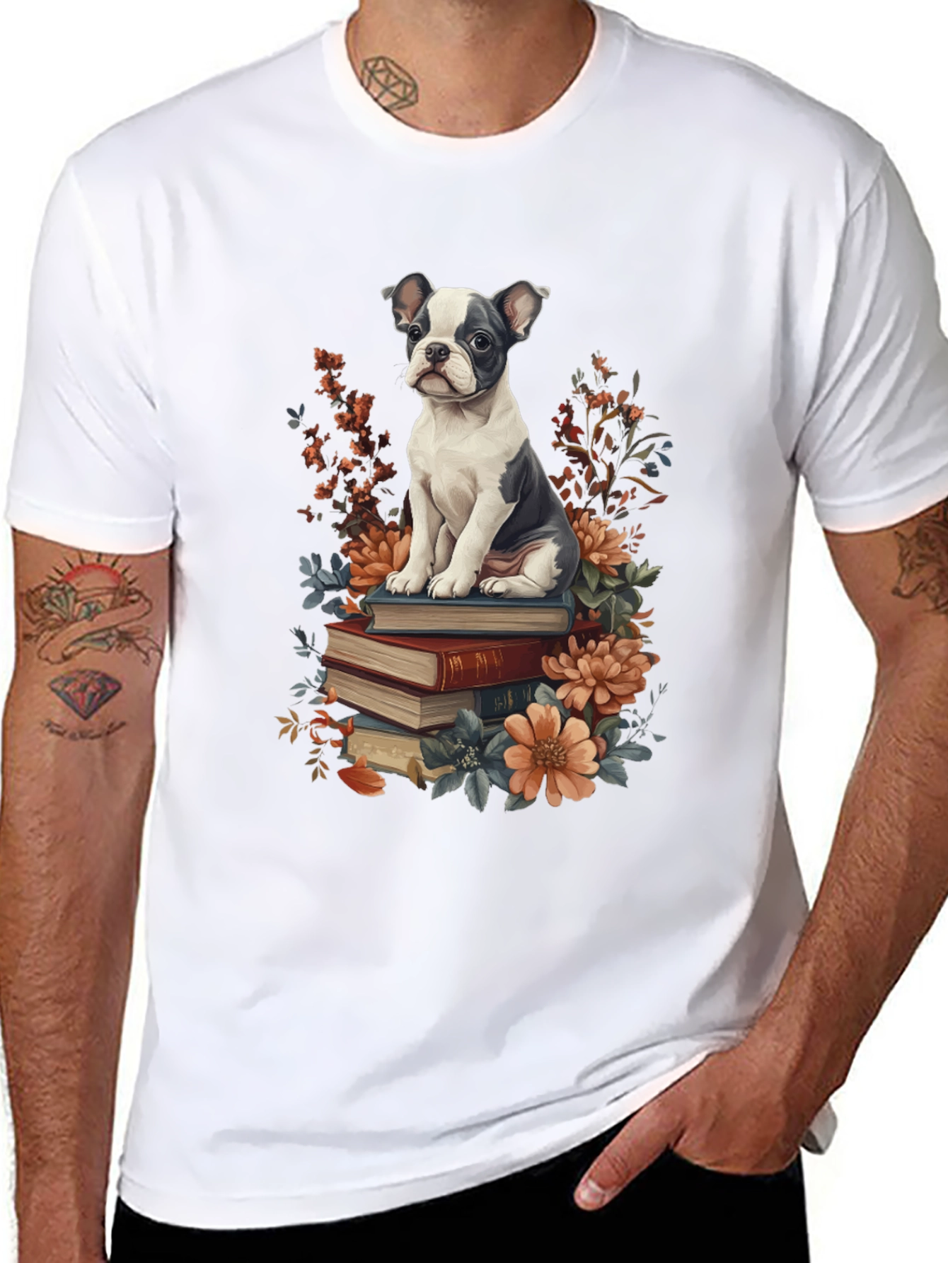 Black Dog on Books Graphic Tee view 8