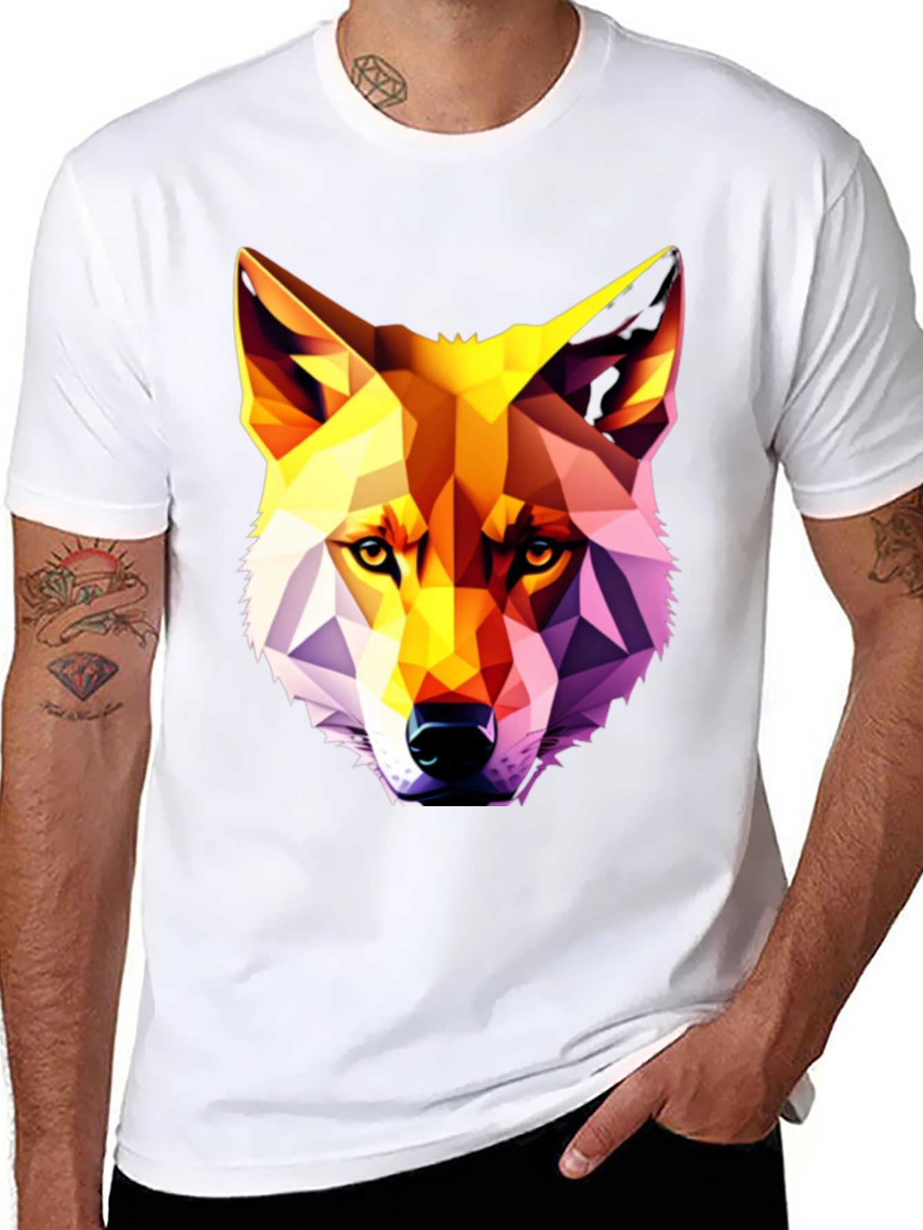 Black Geometric Wolf Graphic Tee - Modern Art Shirt view 8