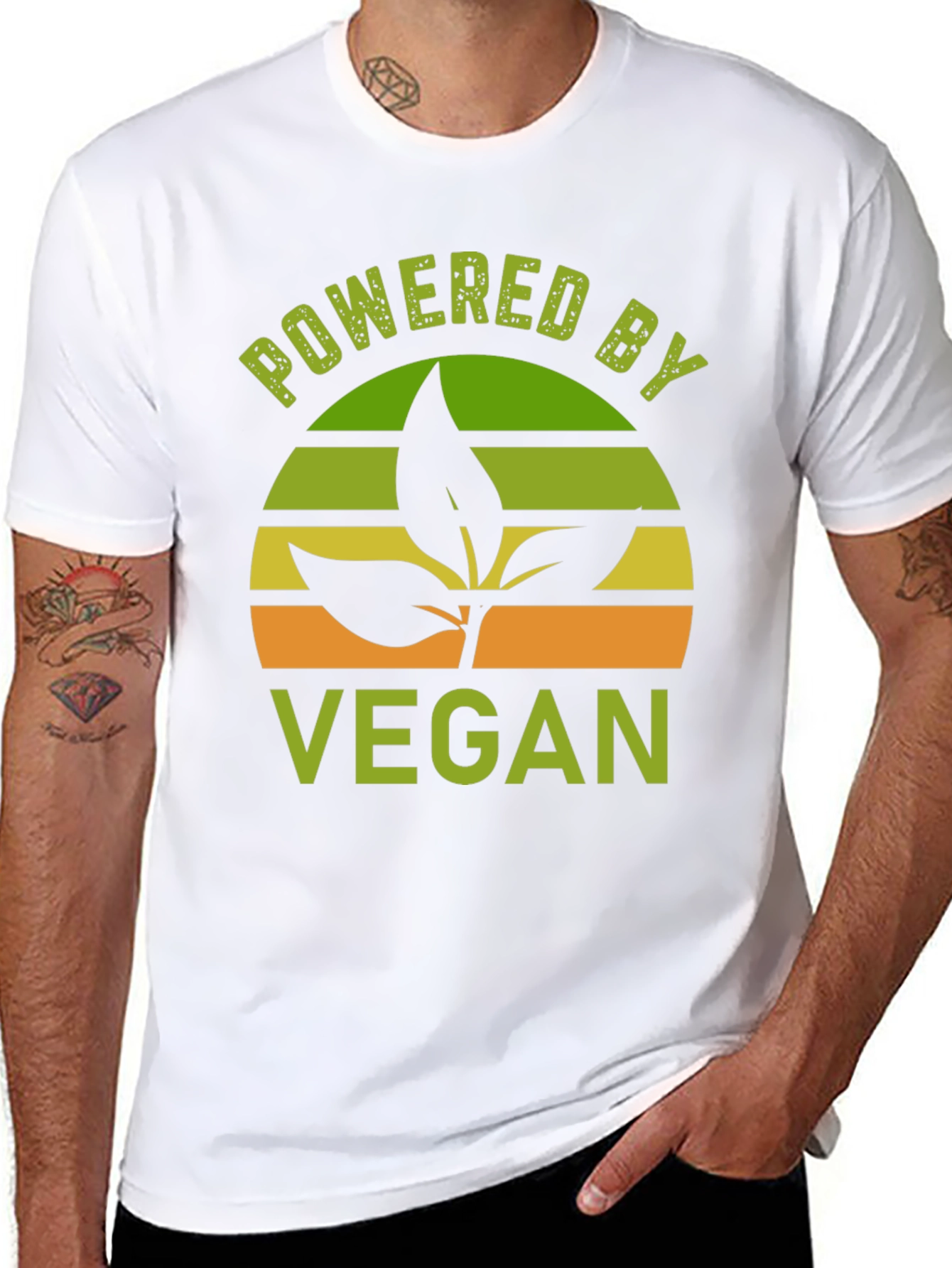 Black Powered By Vegan T-Shirt - Plant Based Lifestyle Tee view 8