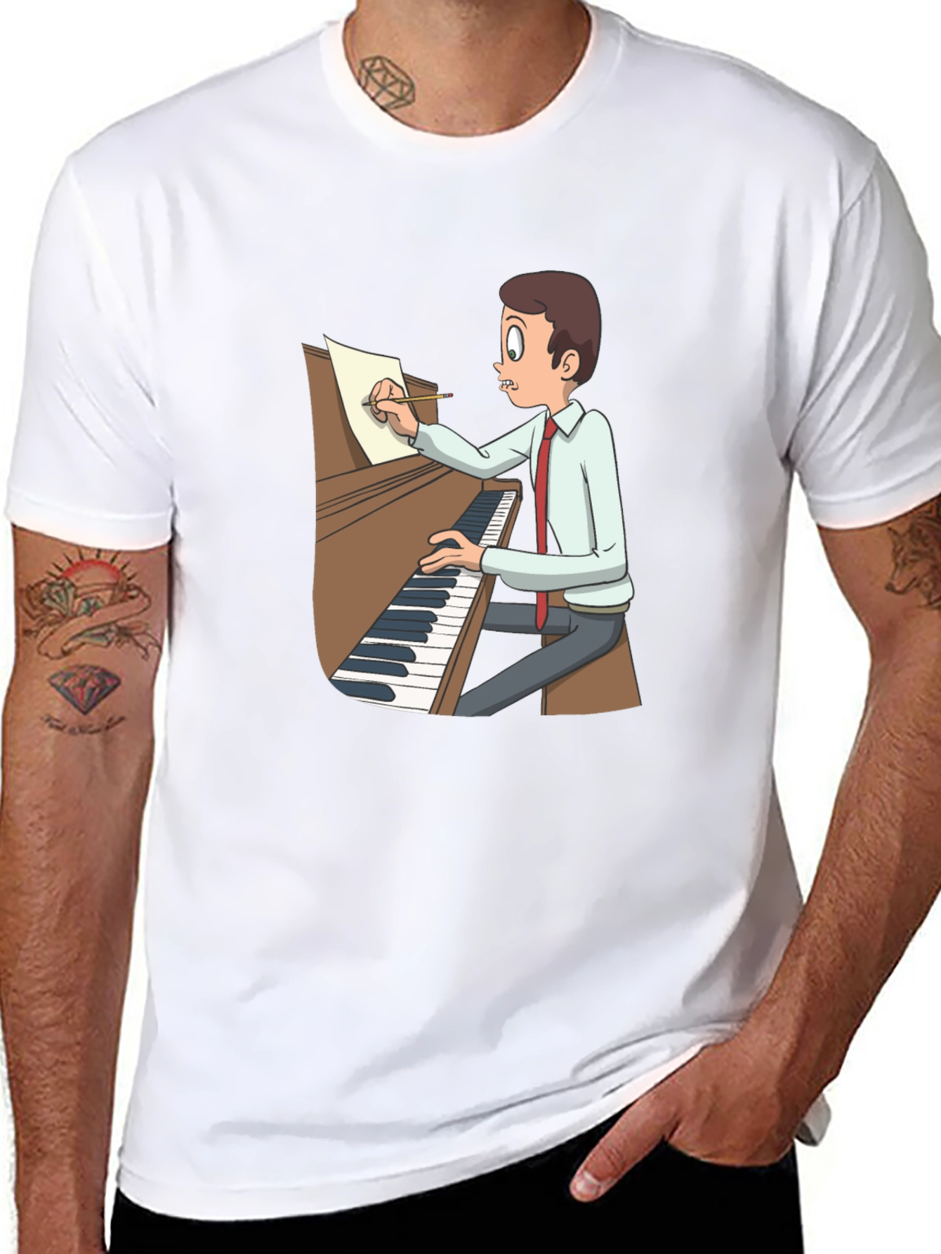 Black Cartoon Pianist T-Shirt - Music Lover Tee view 8