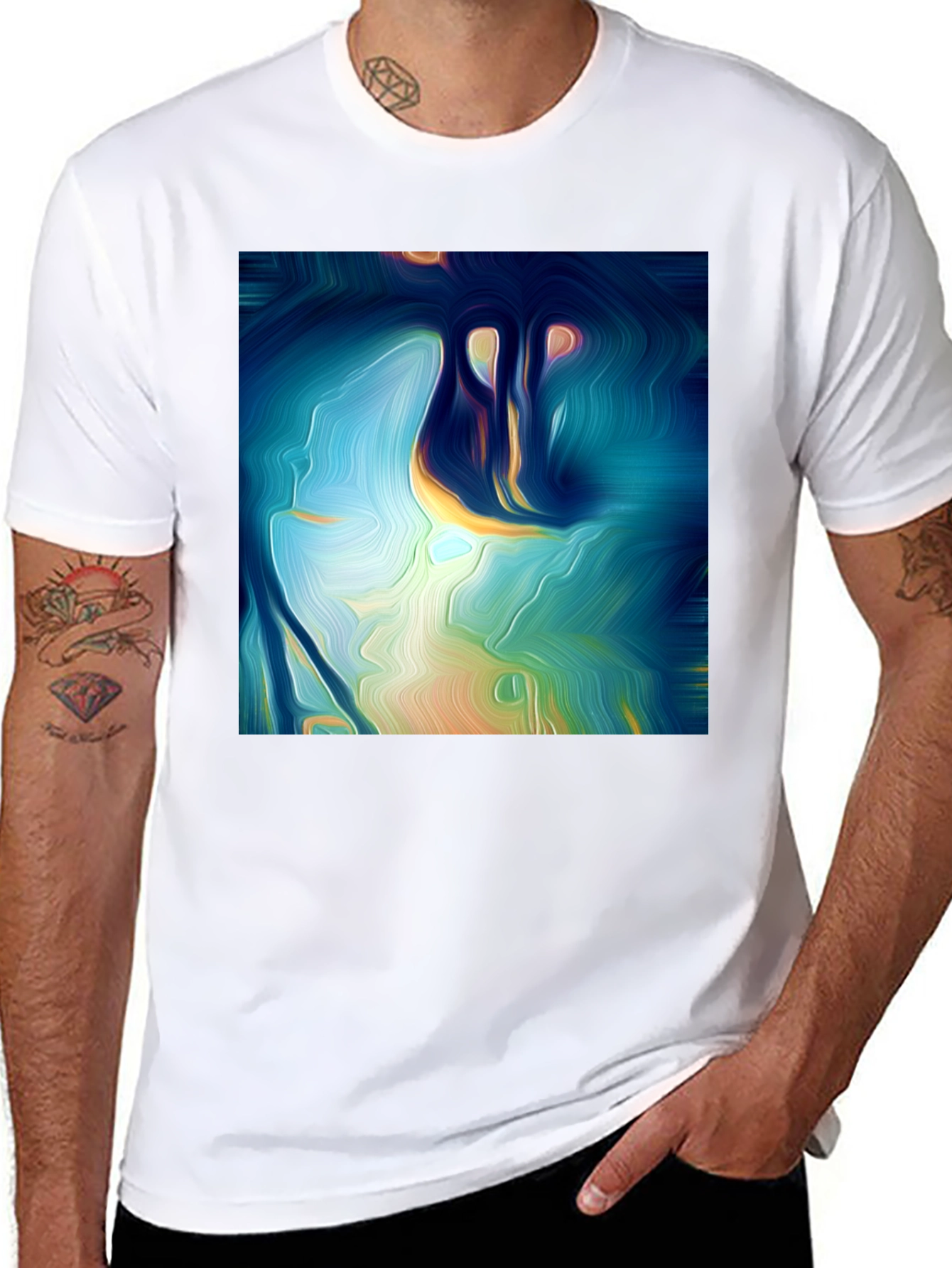 Black Abstract Art Tee: Vivid Design, Soft Cotton, Classic Fit view 8