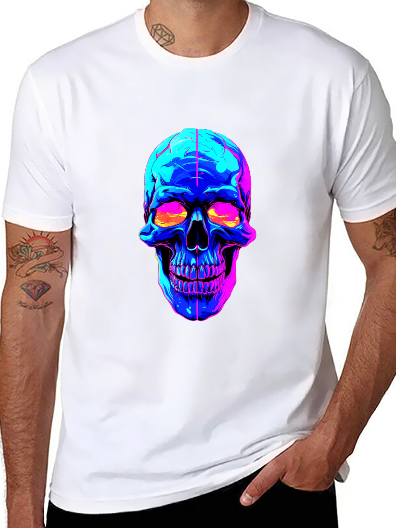 Black Neon Skull Graphic Black T-Shirt view 8