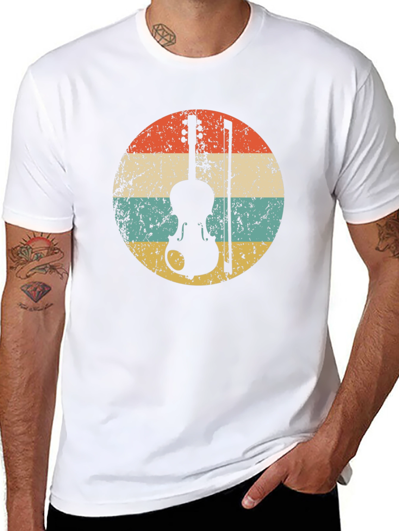 Black Retro Violin T-Shirt - Vintage Style Music Tee view 8