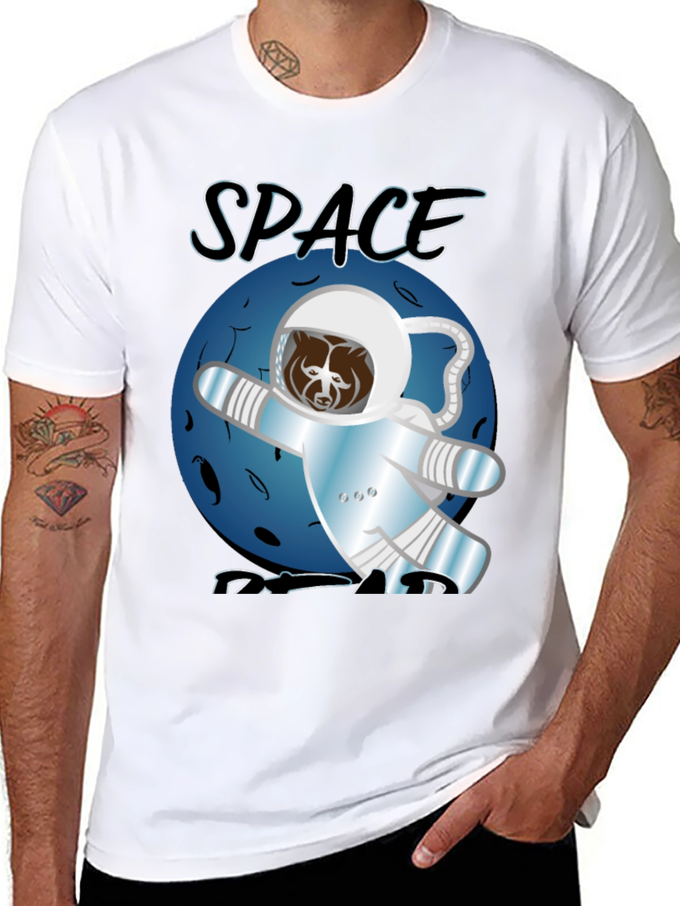 Black Space Bear T-Shirt - Astronaut Adventure view 8