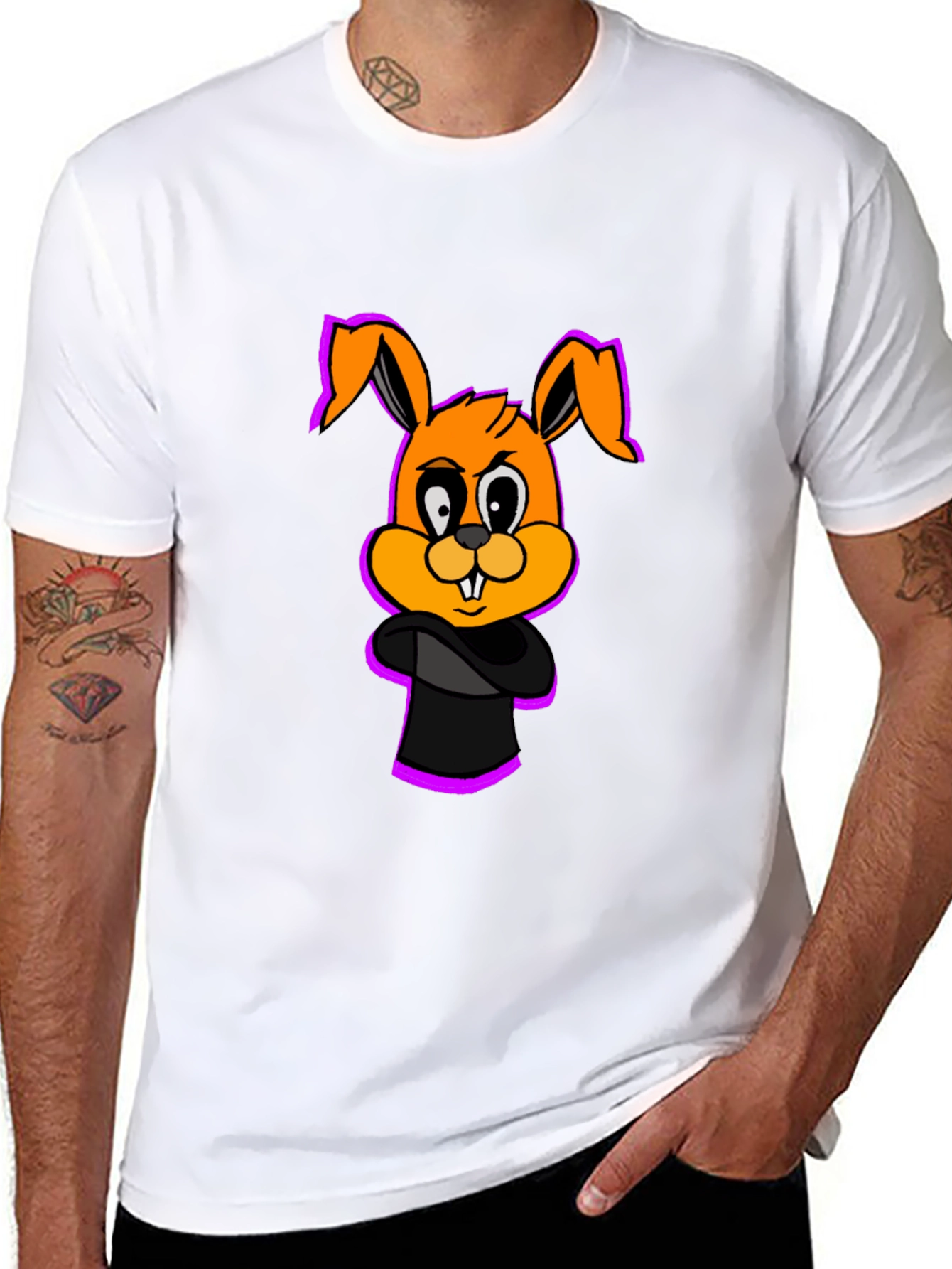 Black Cartoon Bunny Graphic Black T-Shirt view 8