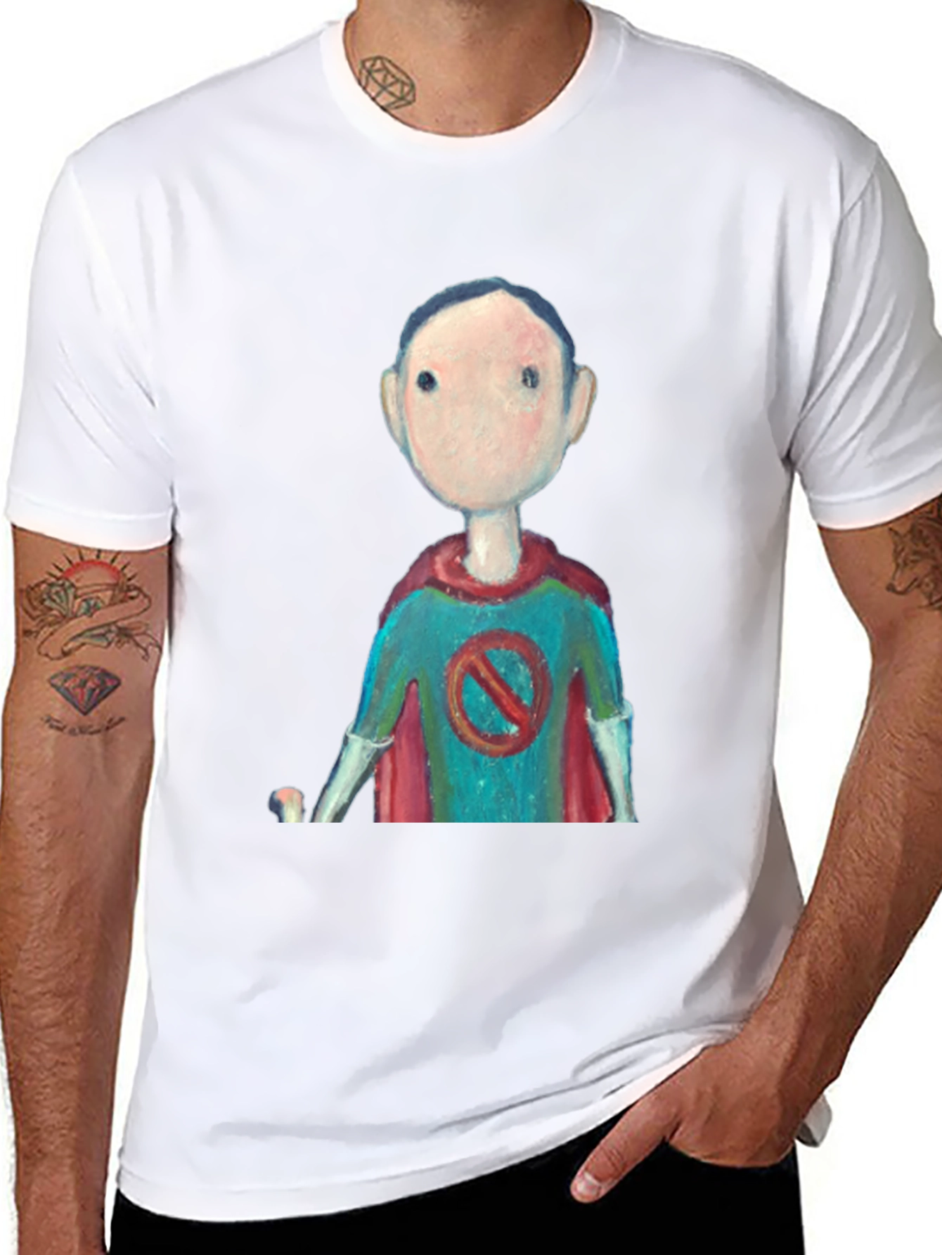 Black Superhero Cartoon Graphic Tee - Black Casual T-Shirt view 8