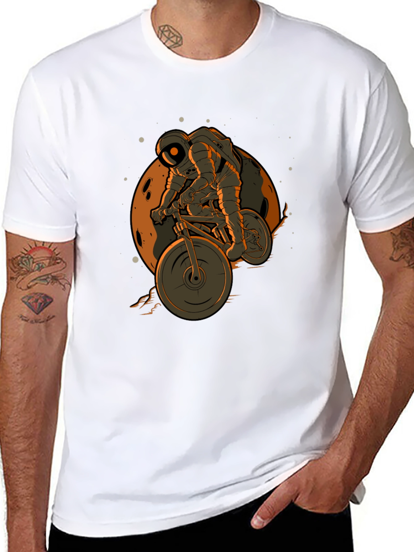 Black Astronaut Biking on the Moon T-Shirt view 8