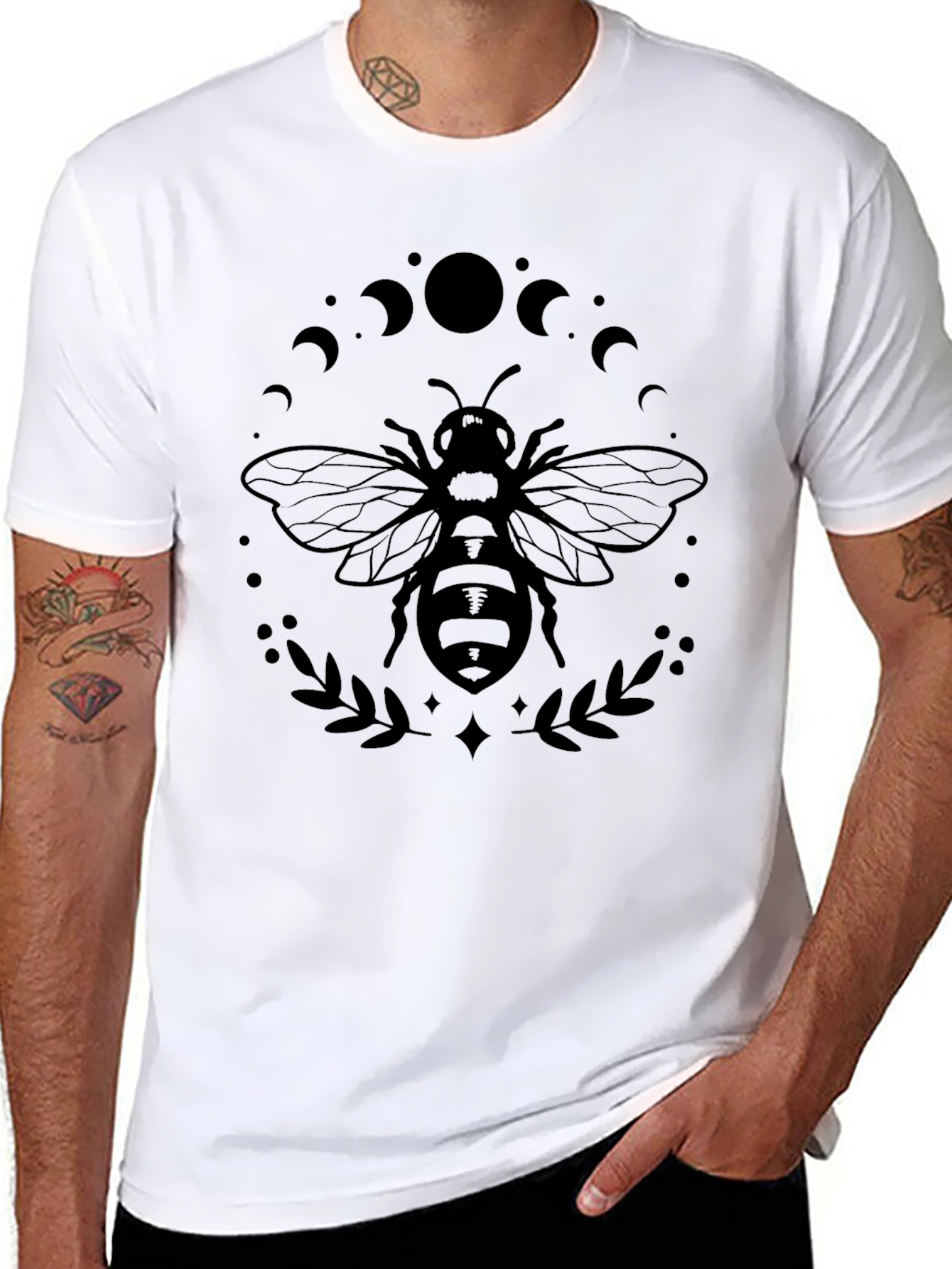 Black Black Bee and Moon Phases Graphic T-Shirt view 8