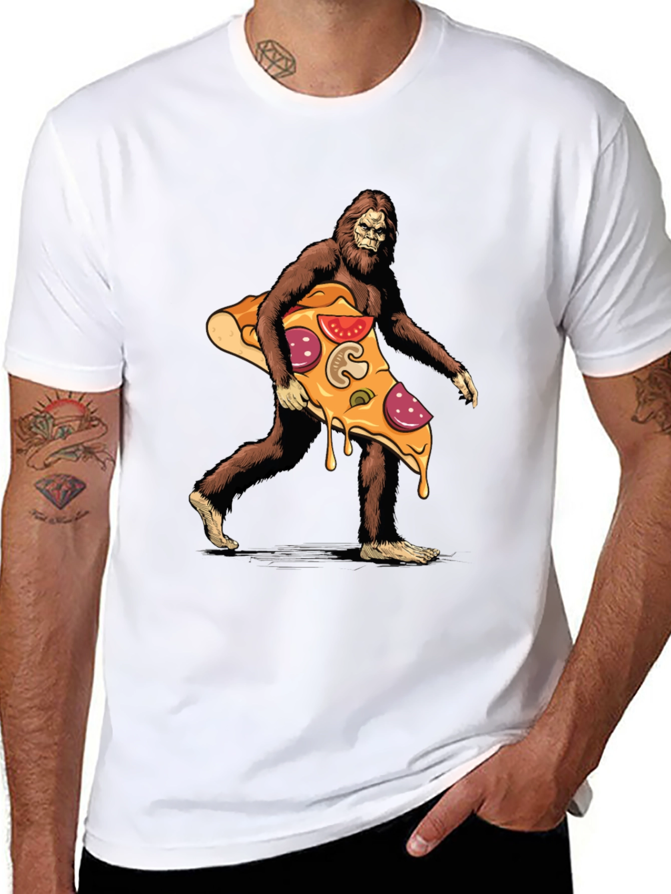 Black Bigfoot Pizza T-Shirt - Funny Graphic Tee view 8