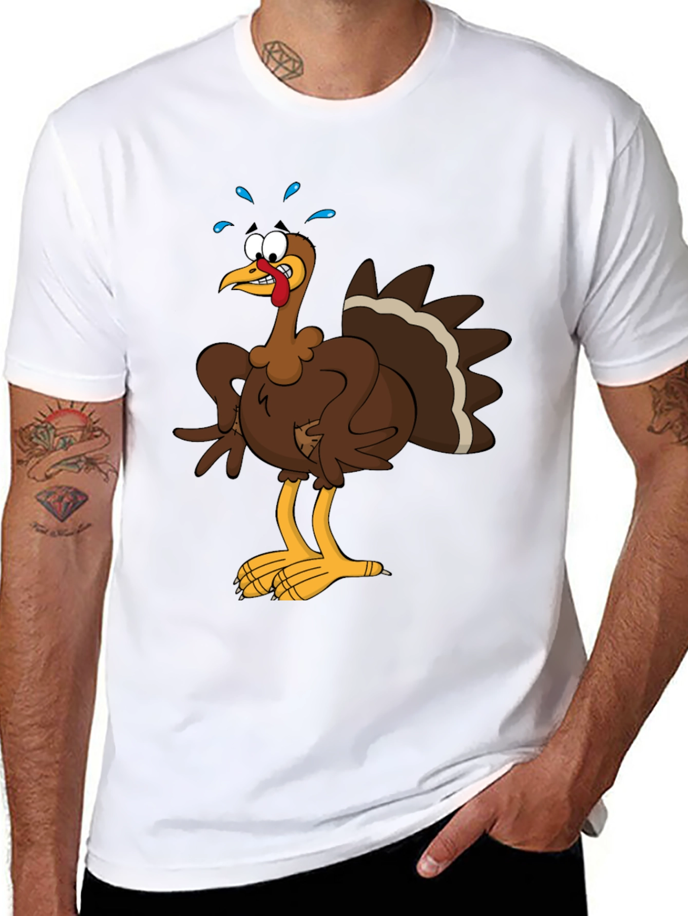 Black Turkey Cartoon Graphic Tee - Thanksgiving Apparel view 8