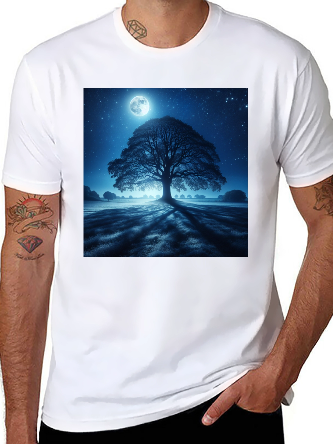 Black Moonlit Tree Graphic Tee view 8