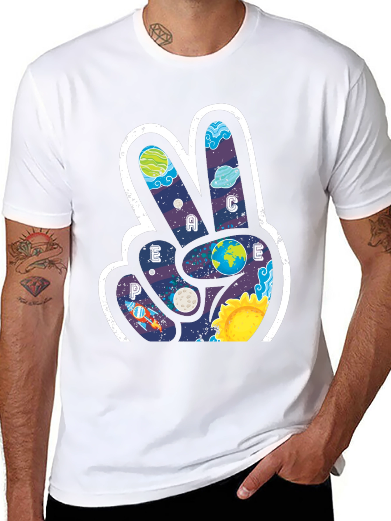 Black Peace Sign Galaxy T-Shirt view 8