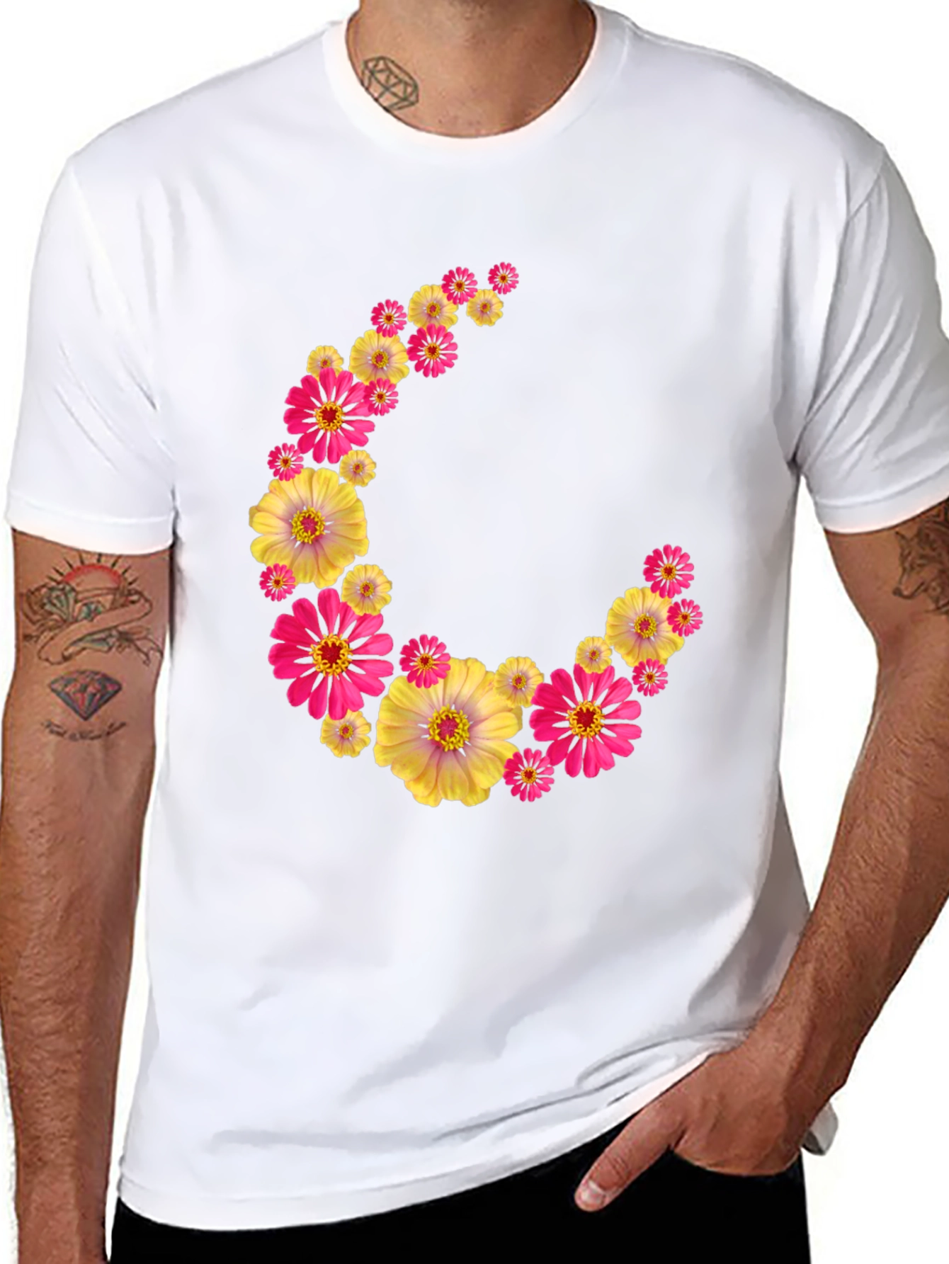 Black Floral Crescent Moon Black T-Shirt view 8