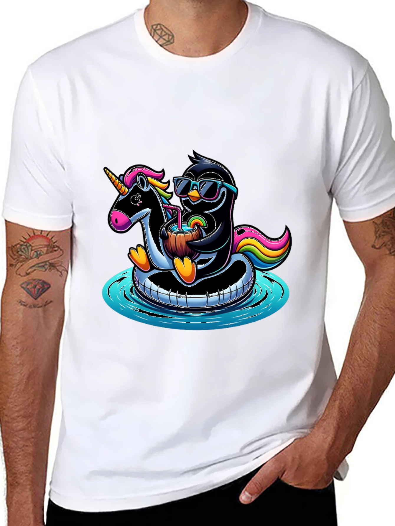Black Penguin & Unicorn Pool Party Graphic Tee view 8