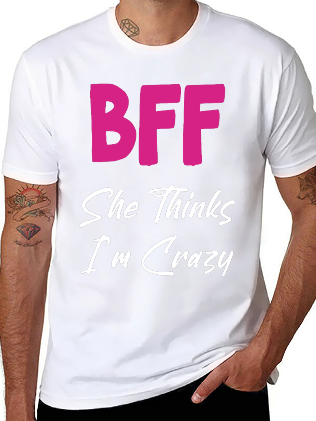 Black BFF She Thinks I'm Crazy Black T-Shirt view 8