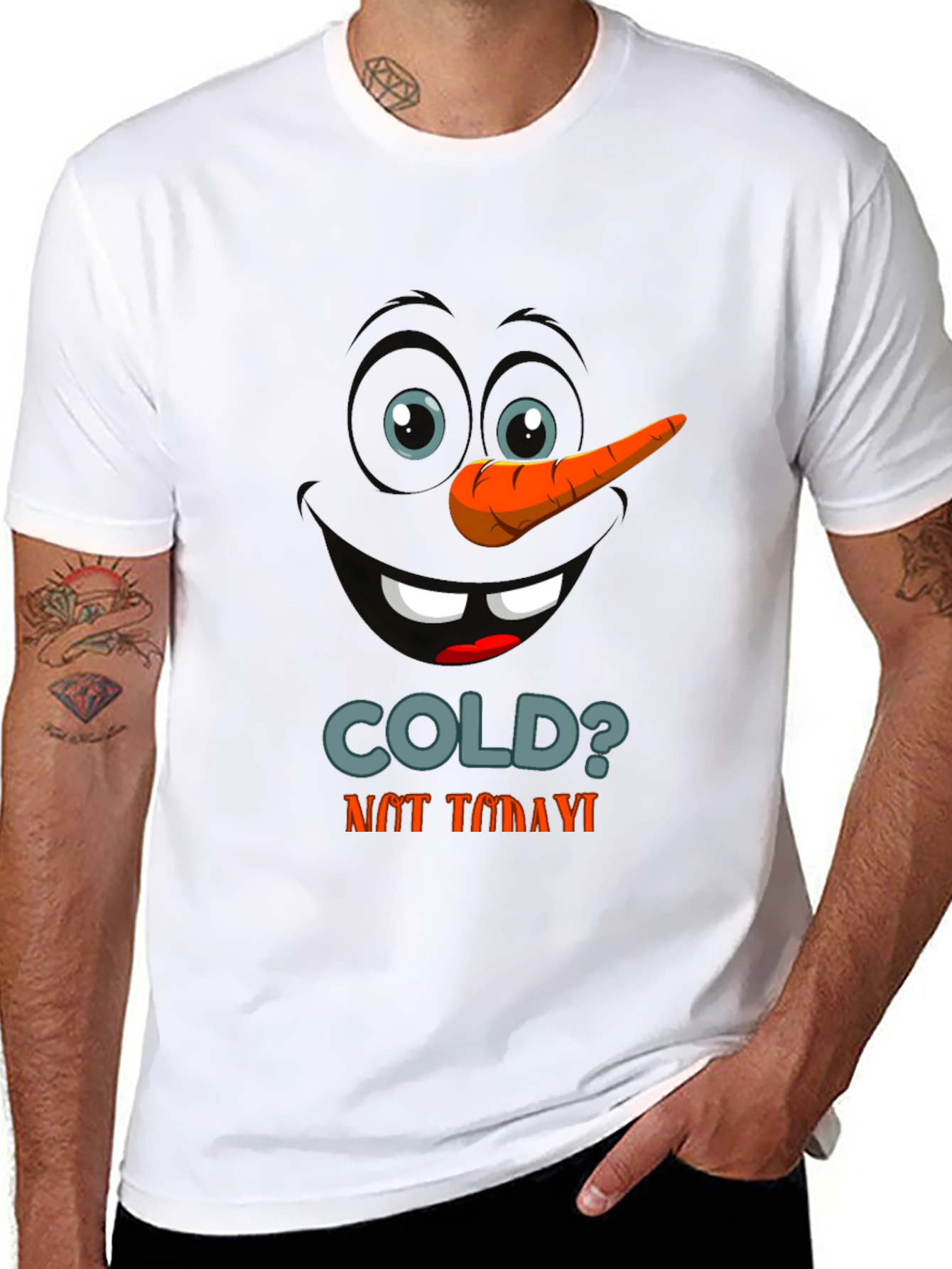Black Funny Snowman Face Graphic T-Shirt view 8