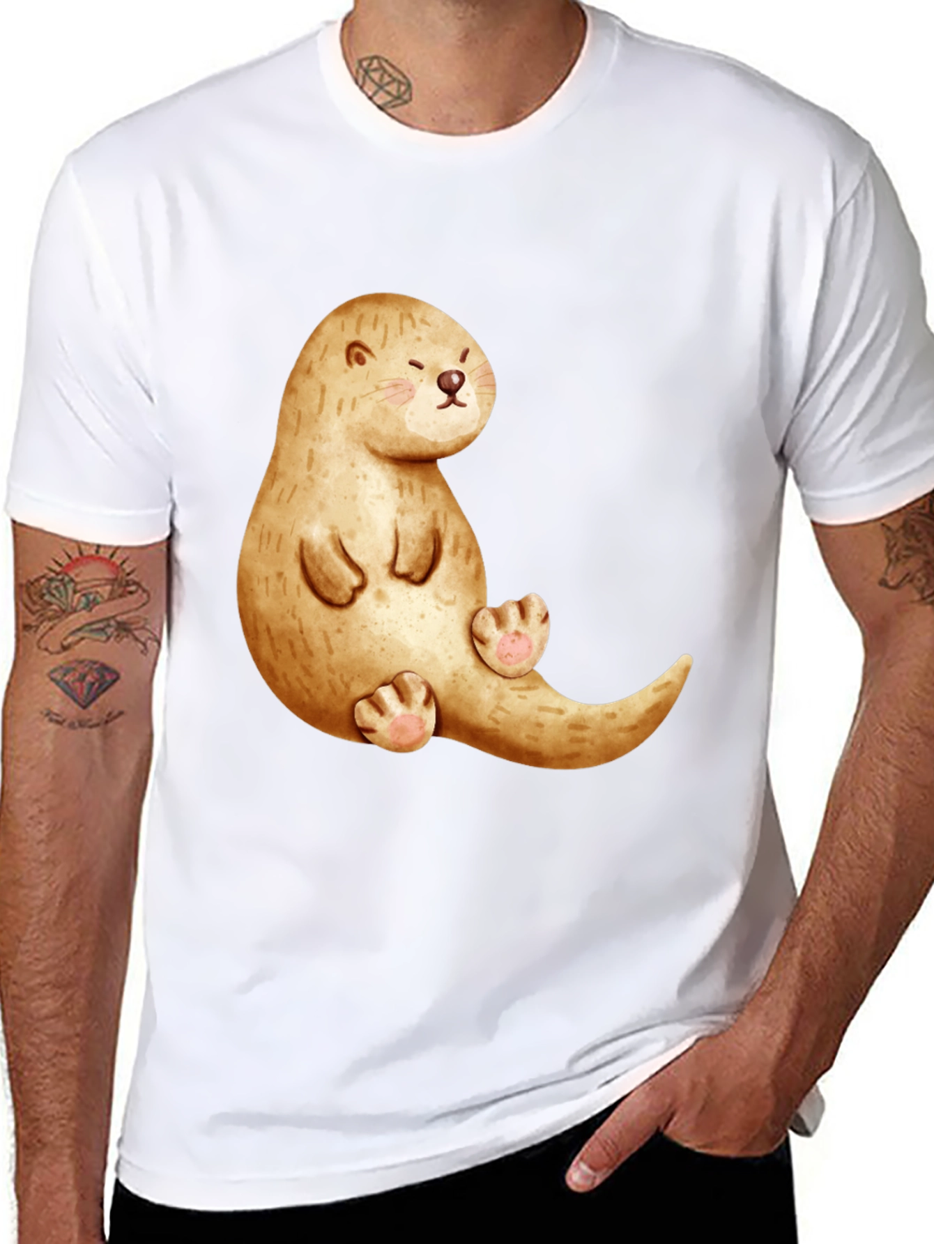 Black Cute Otter Graphic Tee - Unisex Casual Shirt view 8